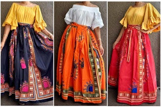 WOMAN LONG TRADITIONAL PRINT SKIRT #AA18-522