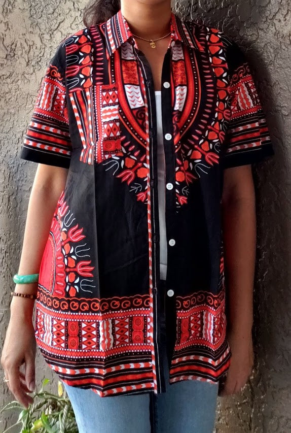 #586- Unisex Button Down Shirt- Dashiki