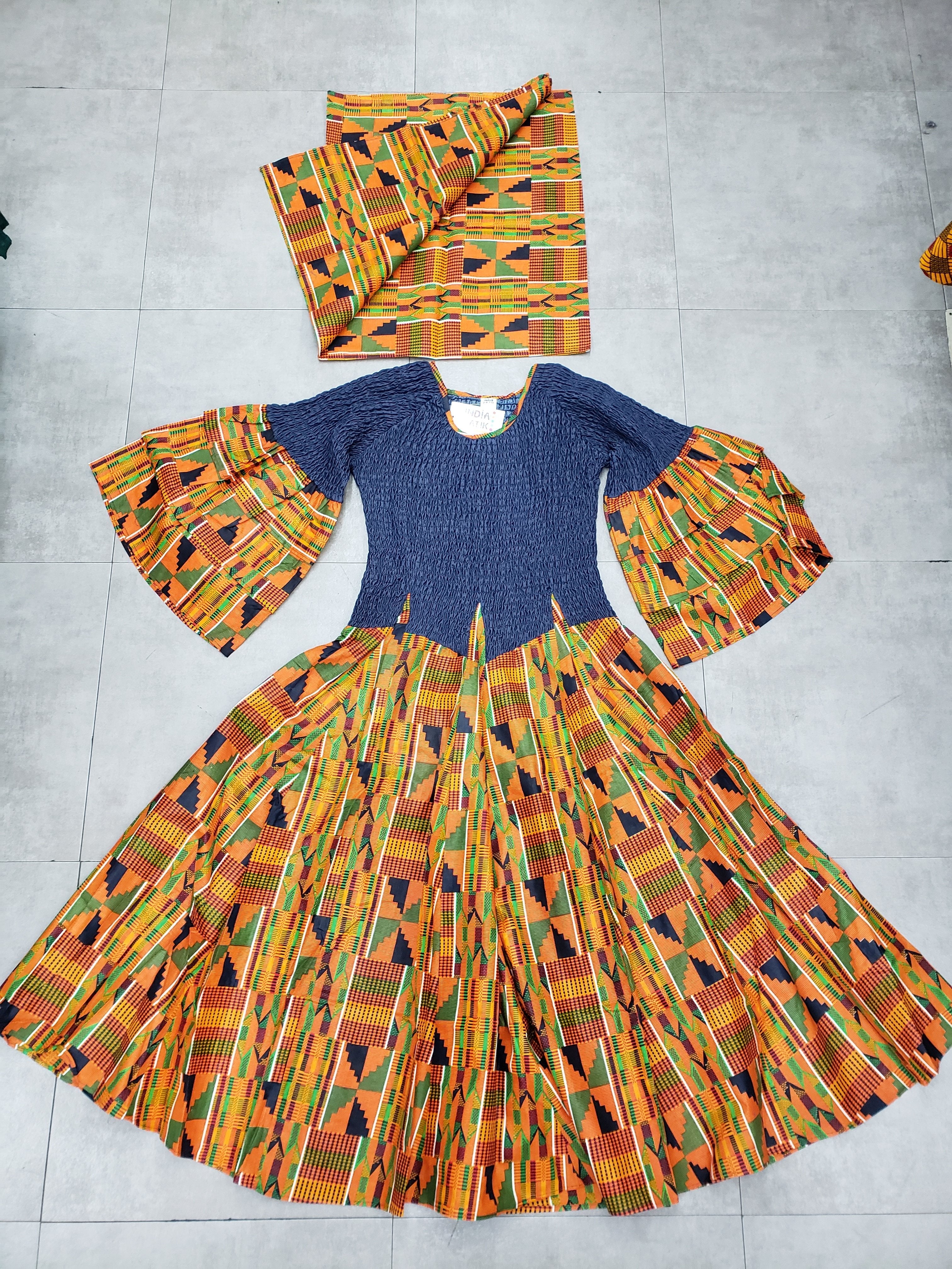 #76- Women Long Smocked/ Flared Dress - Orange