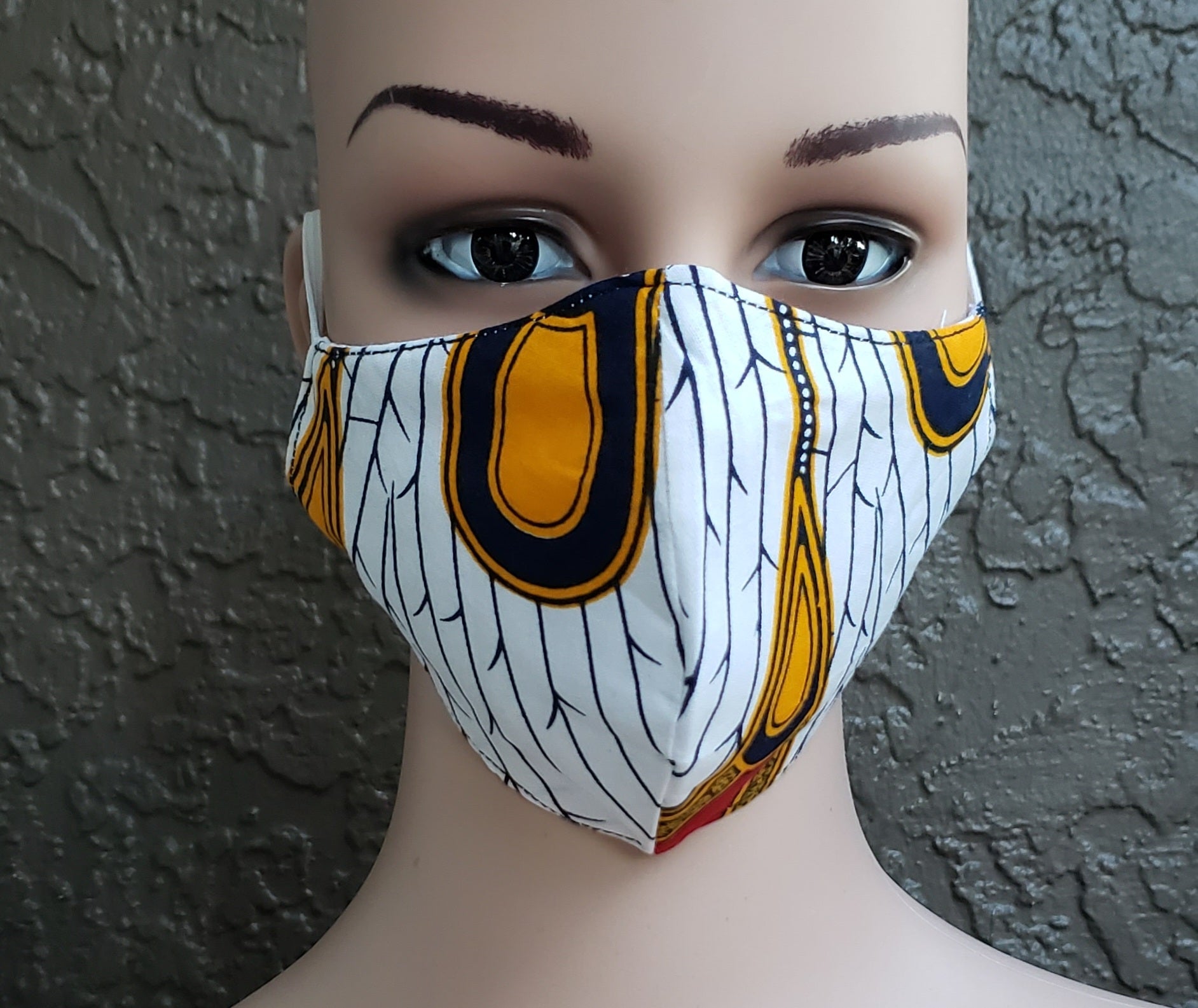 Cotton Printed Mask- White/ Gold Peacock