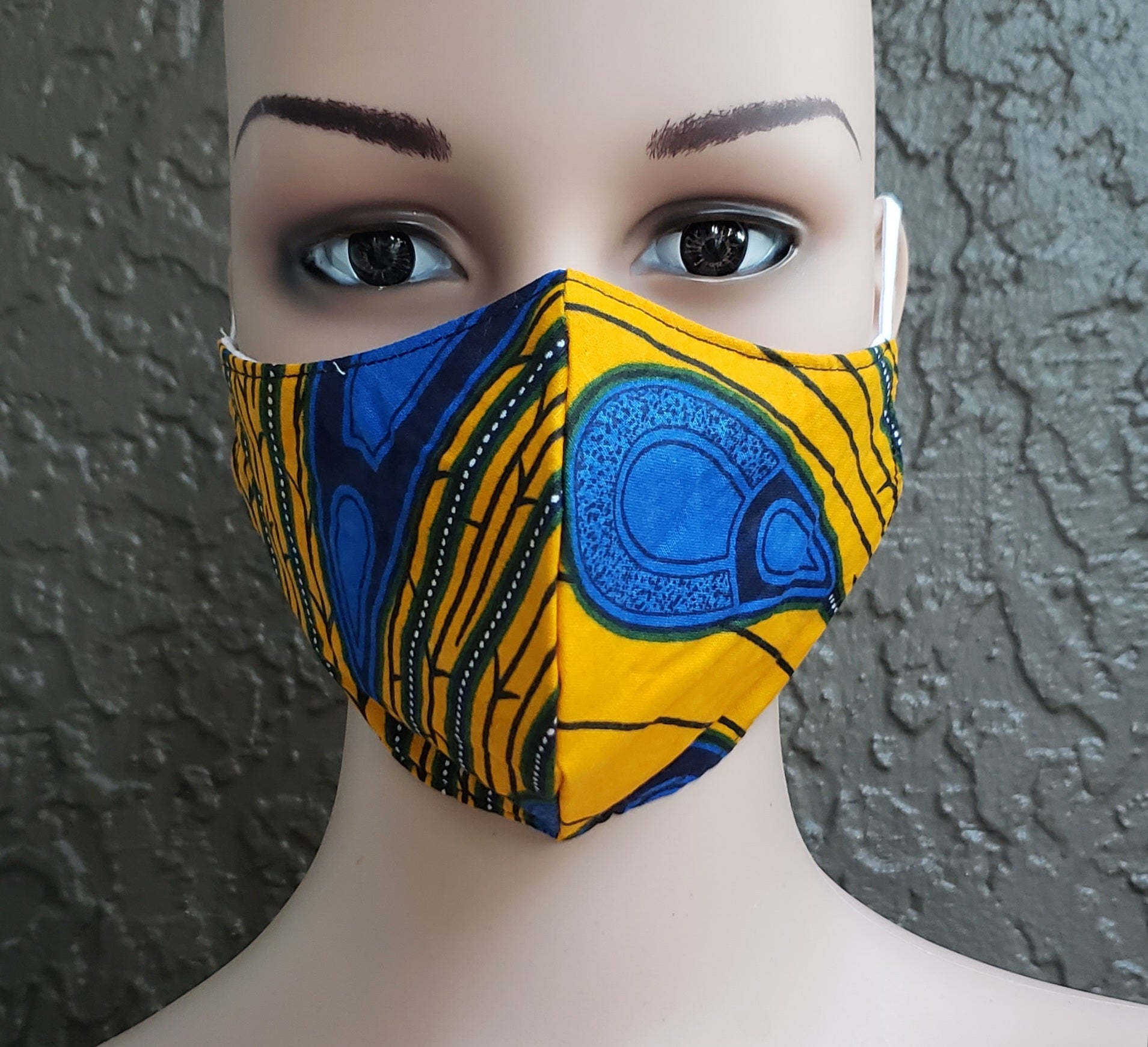 Cotton Printed Mask- Blue/ Gold Peacock