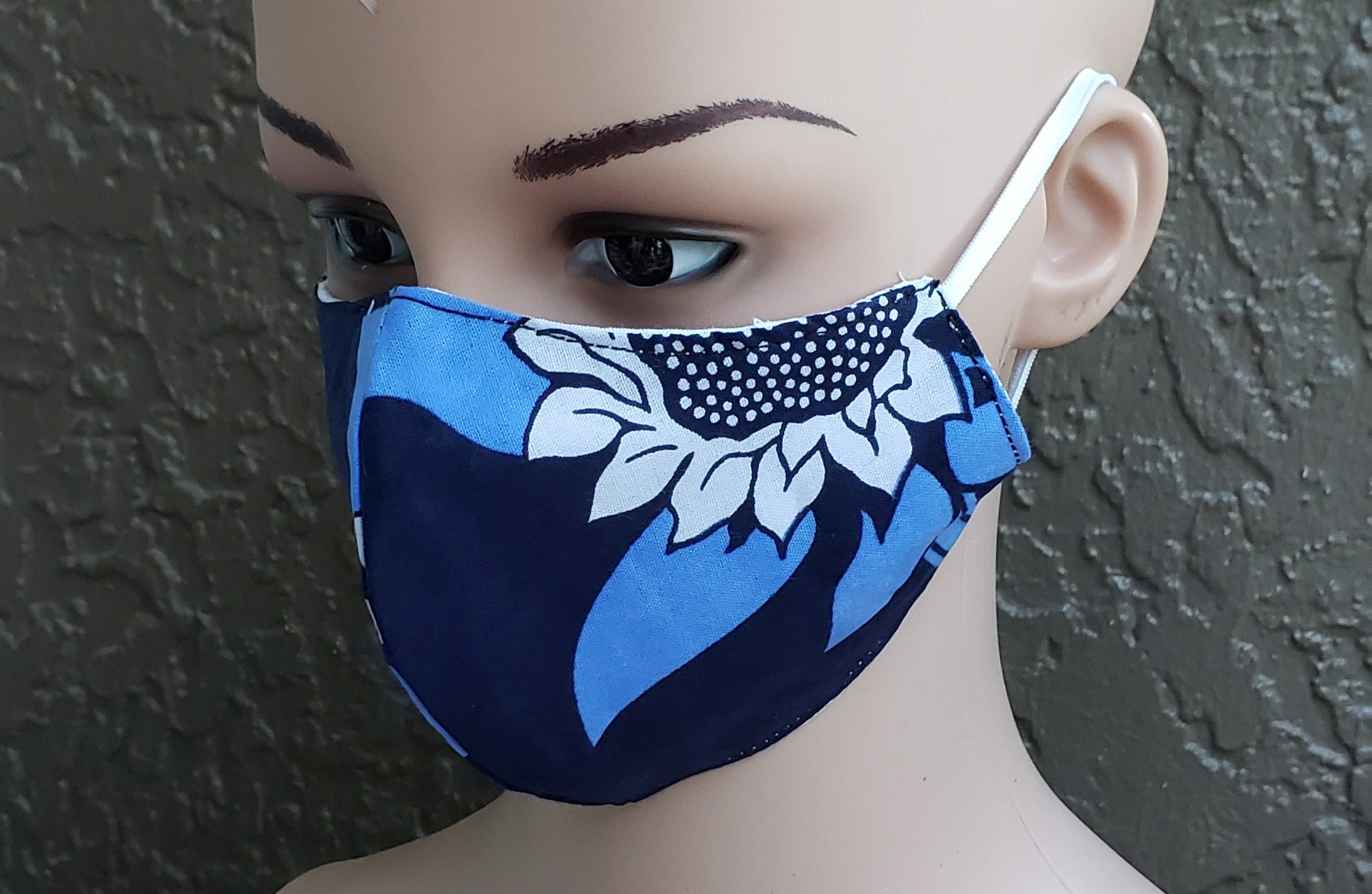Cotton Printed Mask- Blue/White Sunflower