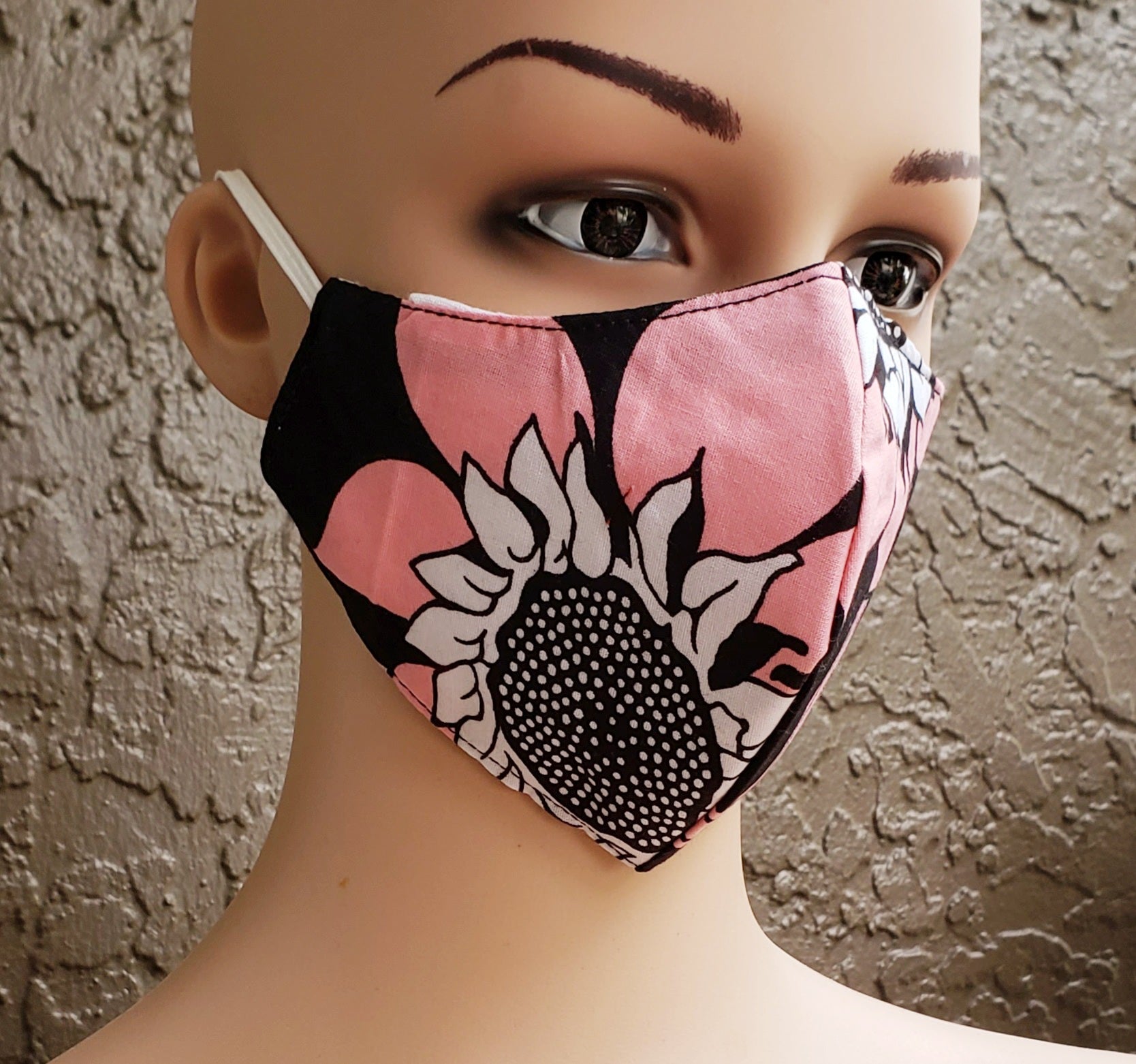 Cotton Printed Mask- Black/Pink Sunflower