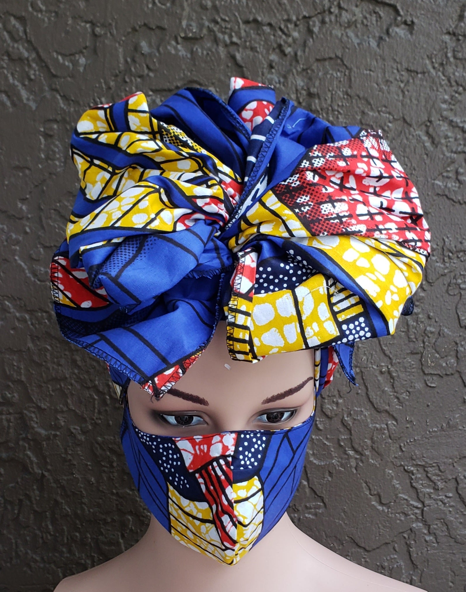 Matching Mask-Headwrap Set - Black/yellow/Orange