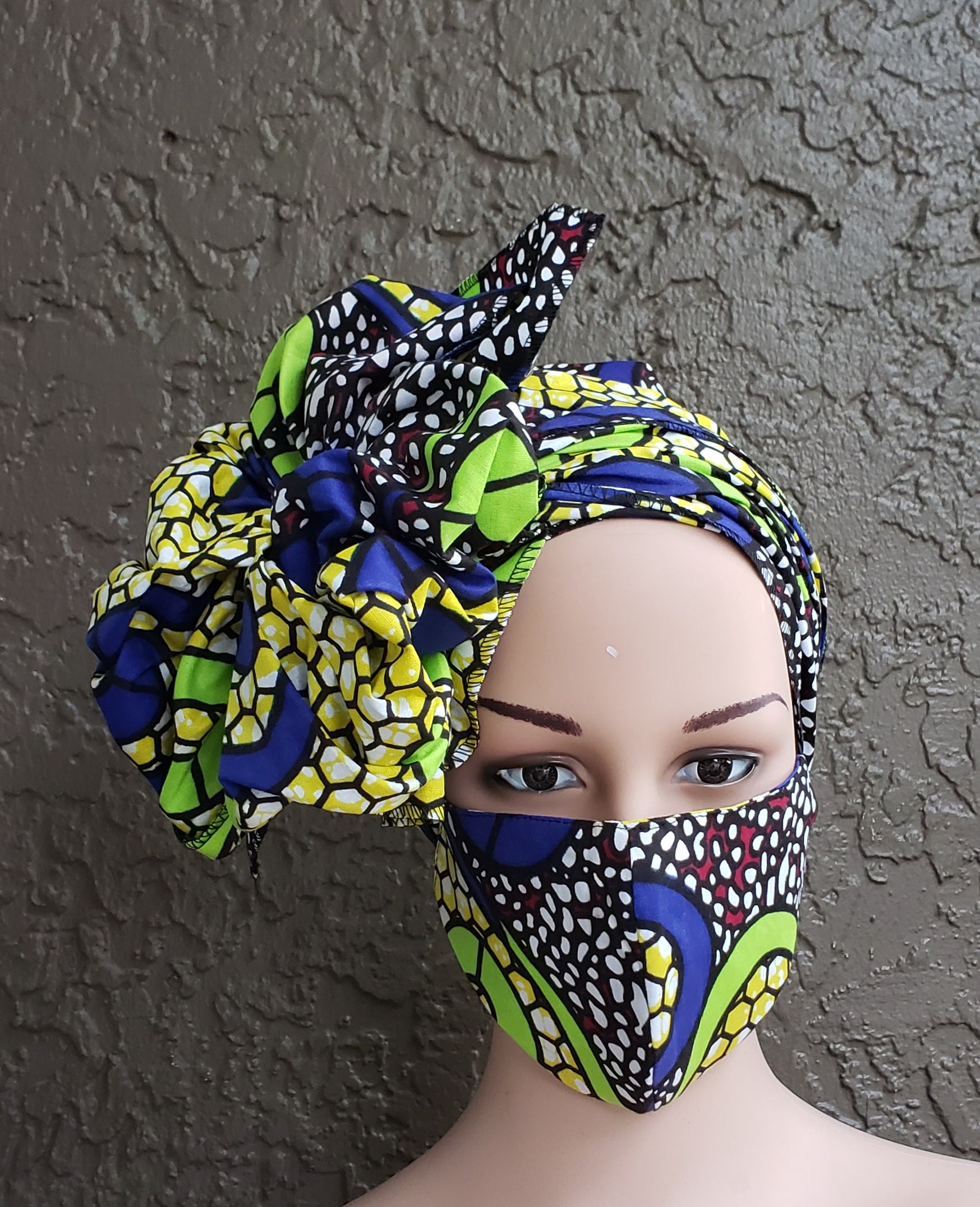 Matching Mask-Headwrap Set - Lime