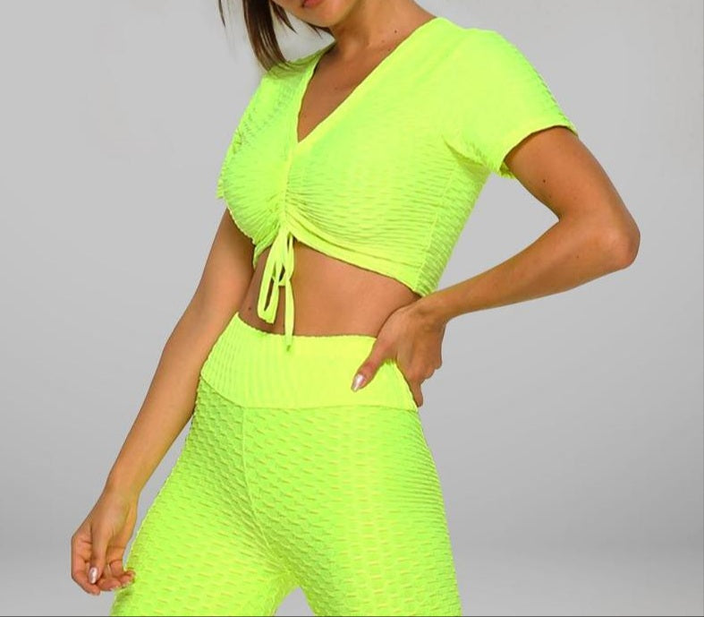 1003- TikTok BBL Long Legging & Crop Top Set/ Honey Comb Solid