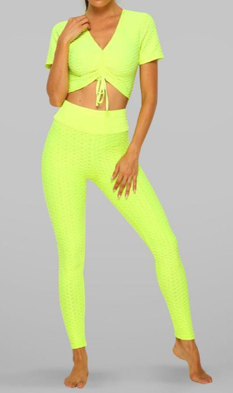 1003- TikTok BBL Long Legging & Crop Top Set/ Honey Comb Solid