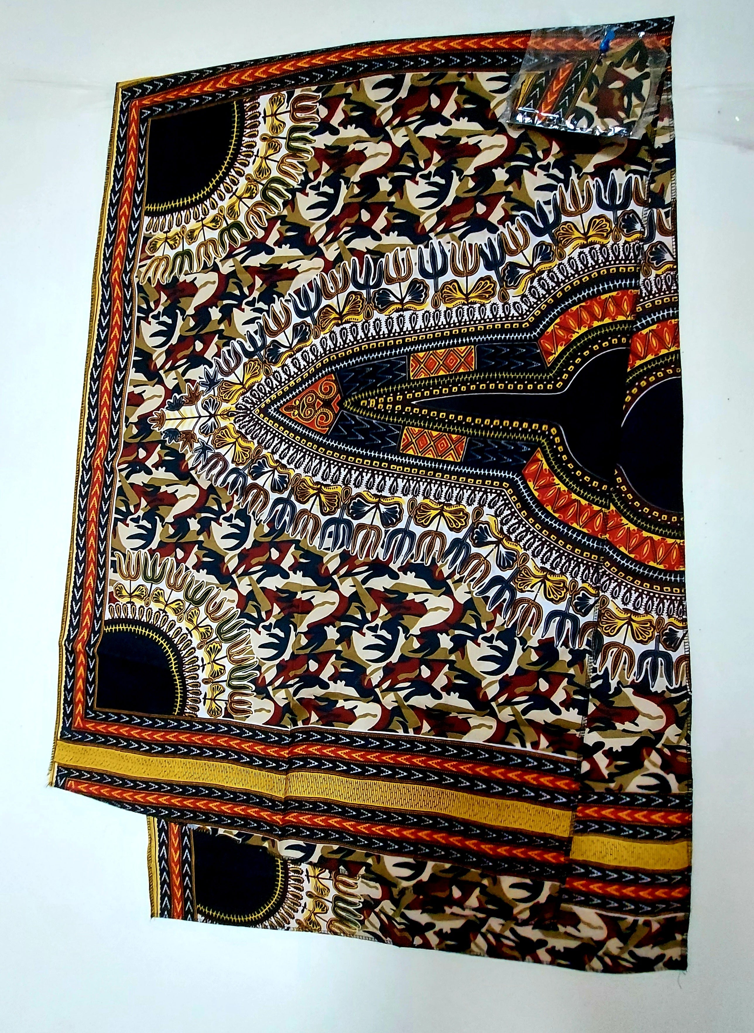 African Dashik Print Mask/Headscarf Set - Black/Burgundy