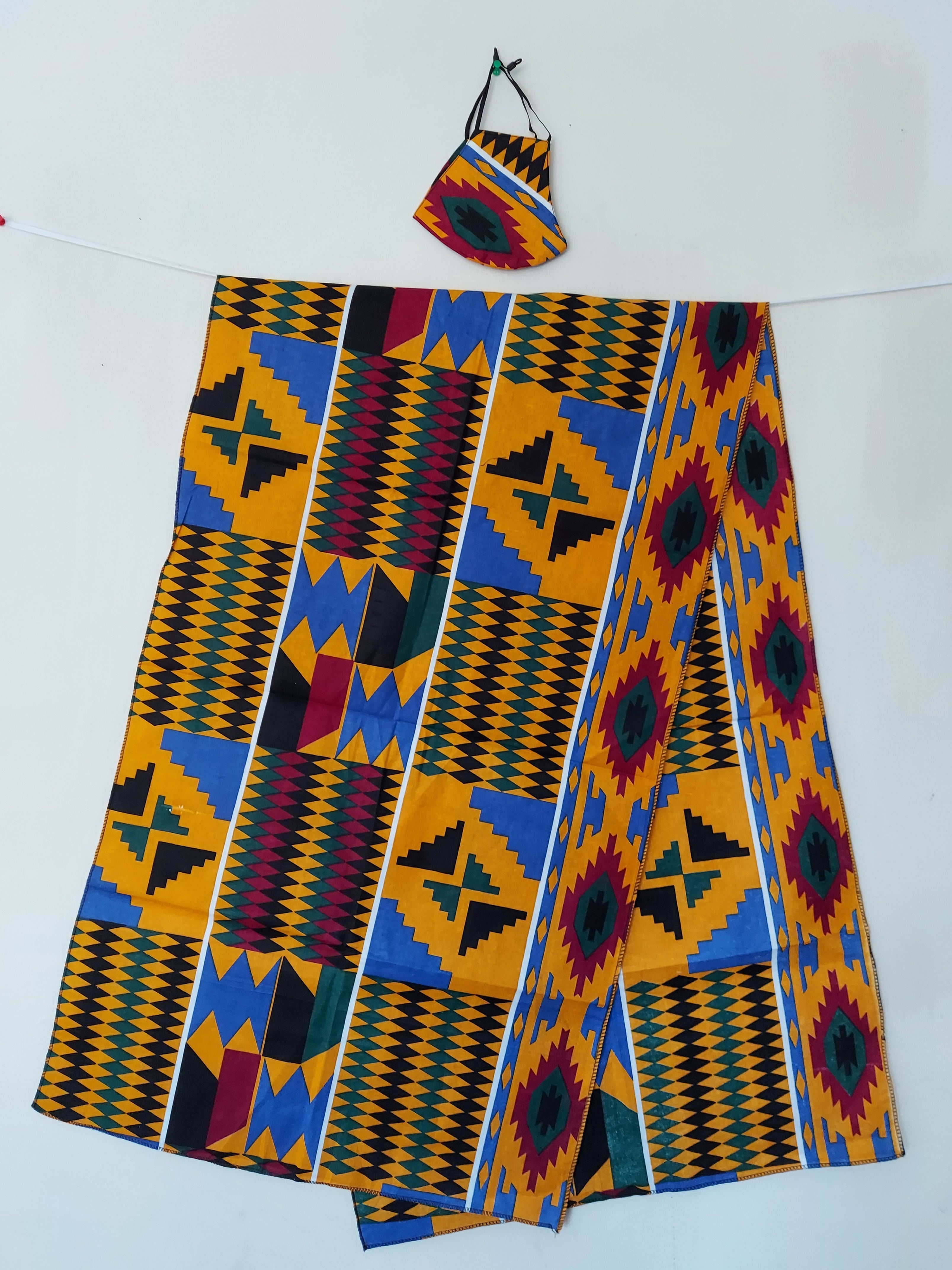 African Kente Mask/Headscarf Set - Yellow