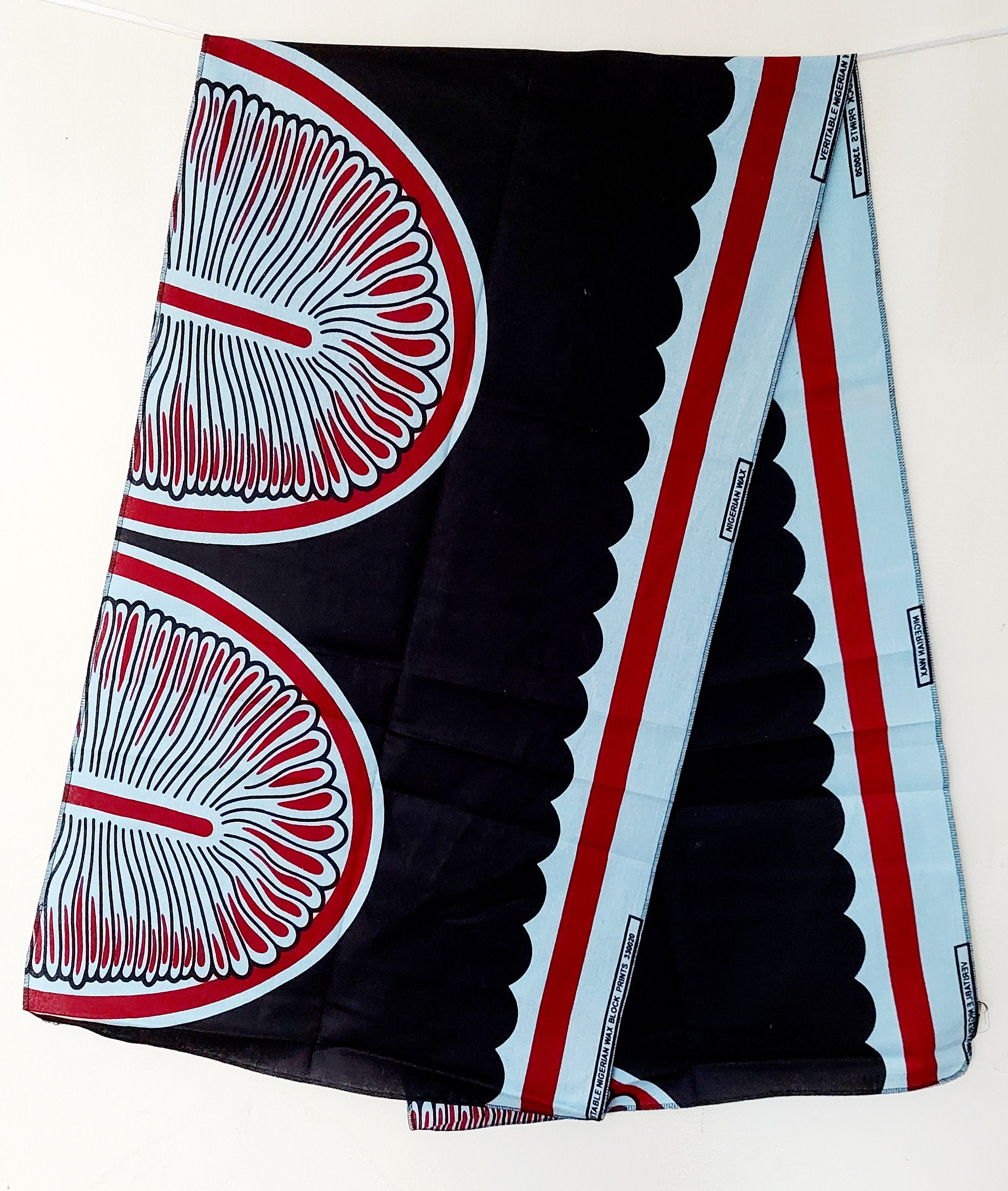 African Cowrie Shell Print Shawl/Headscarf - Black