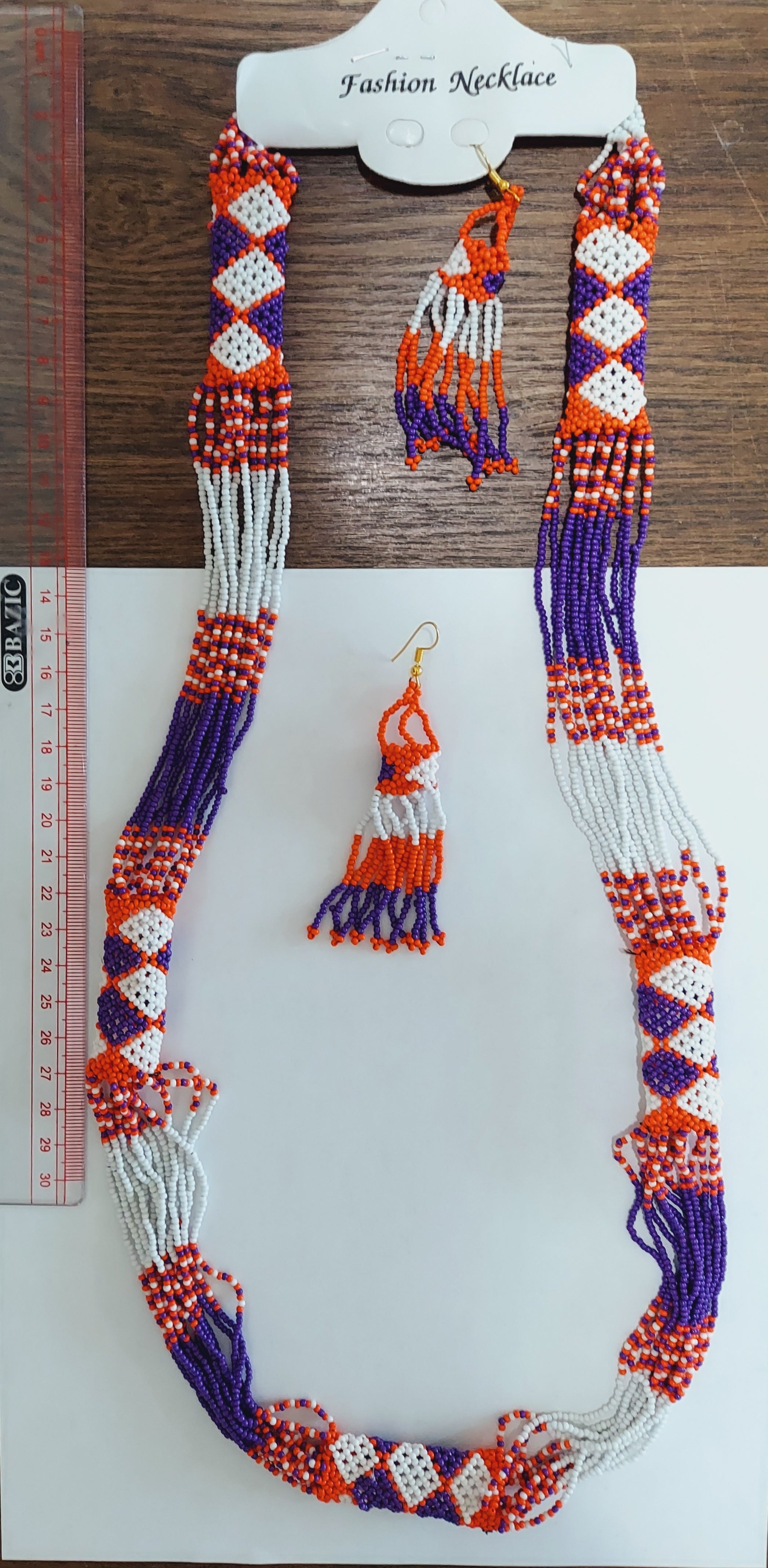 Long Beaded Layered Necklace & Earrings Set