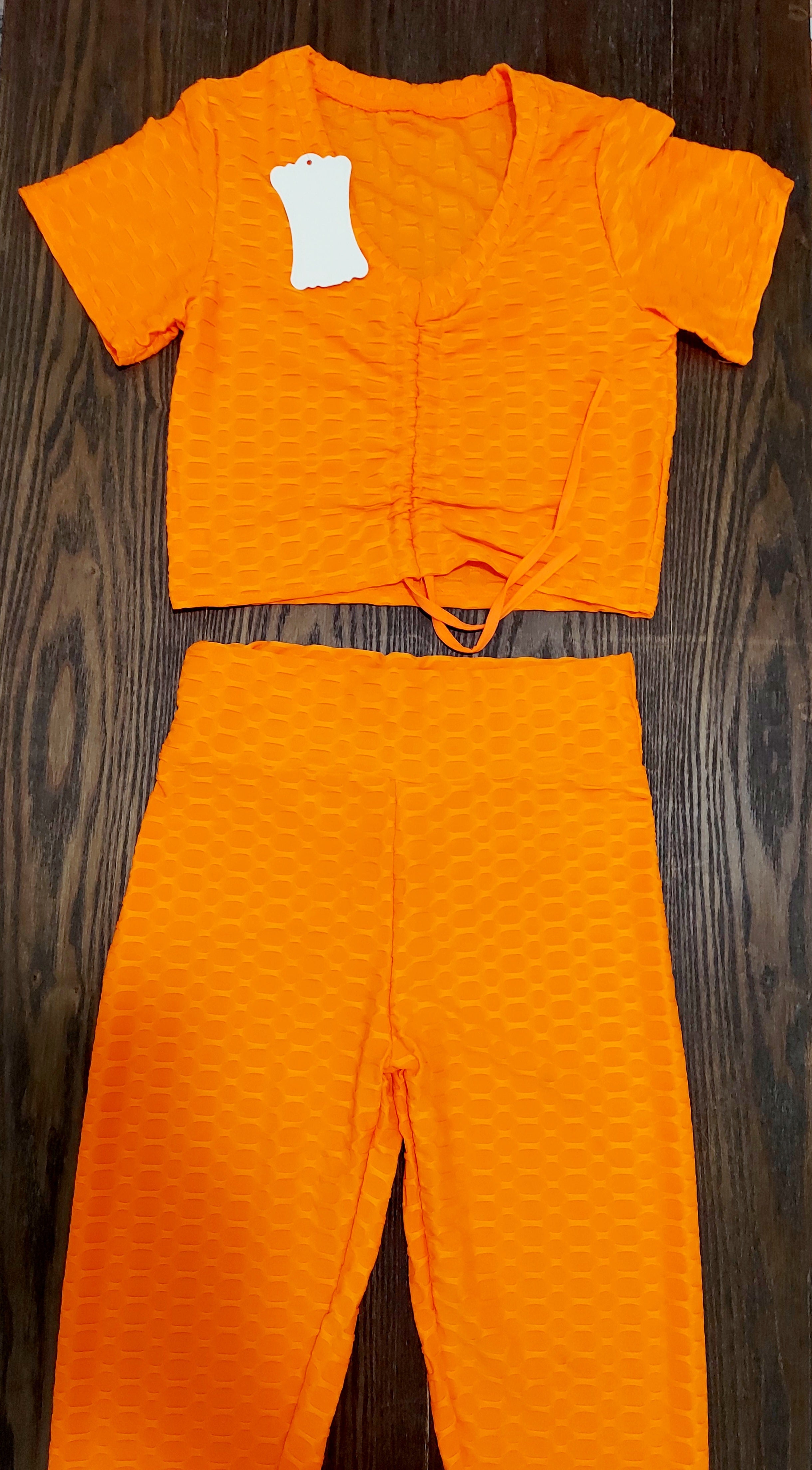 1003- TikTok BBL Long Legging & Crop Top Set/ Honey Comb Solid