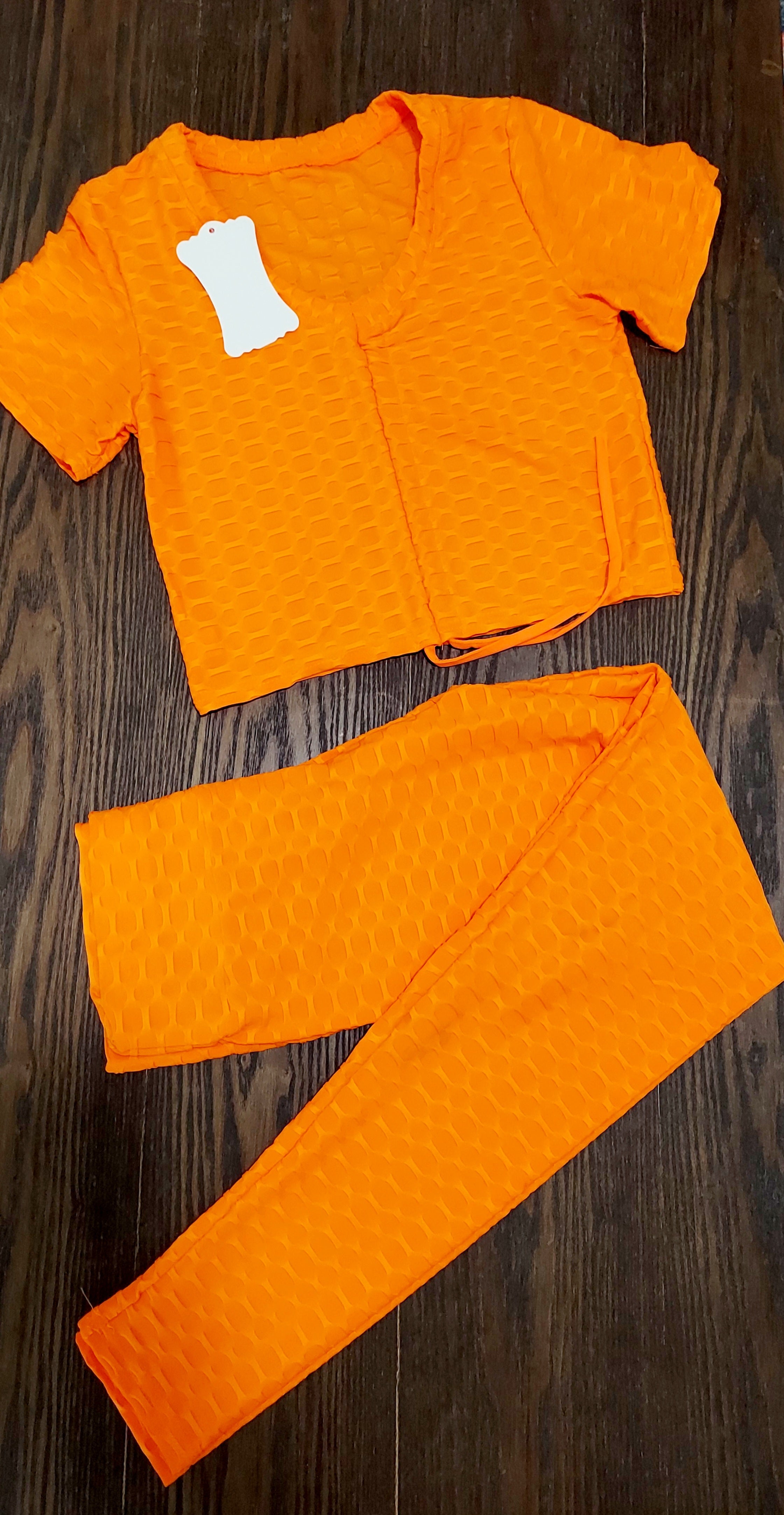 1003- TikTok BBL Long Legging & Crop Top Set/ Honey Comb Solid