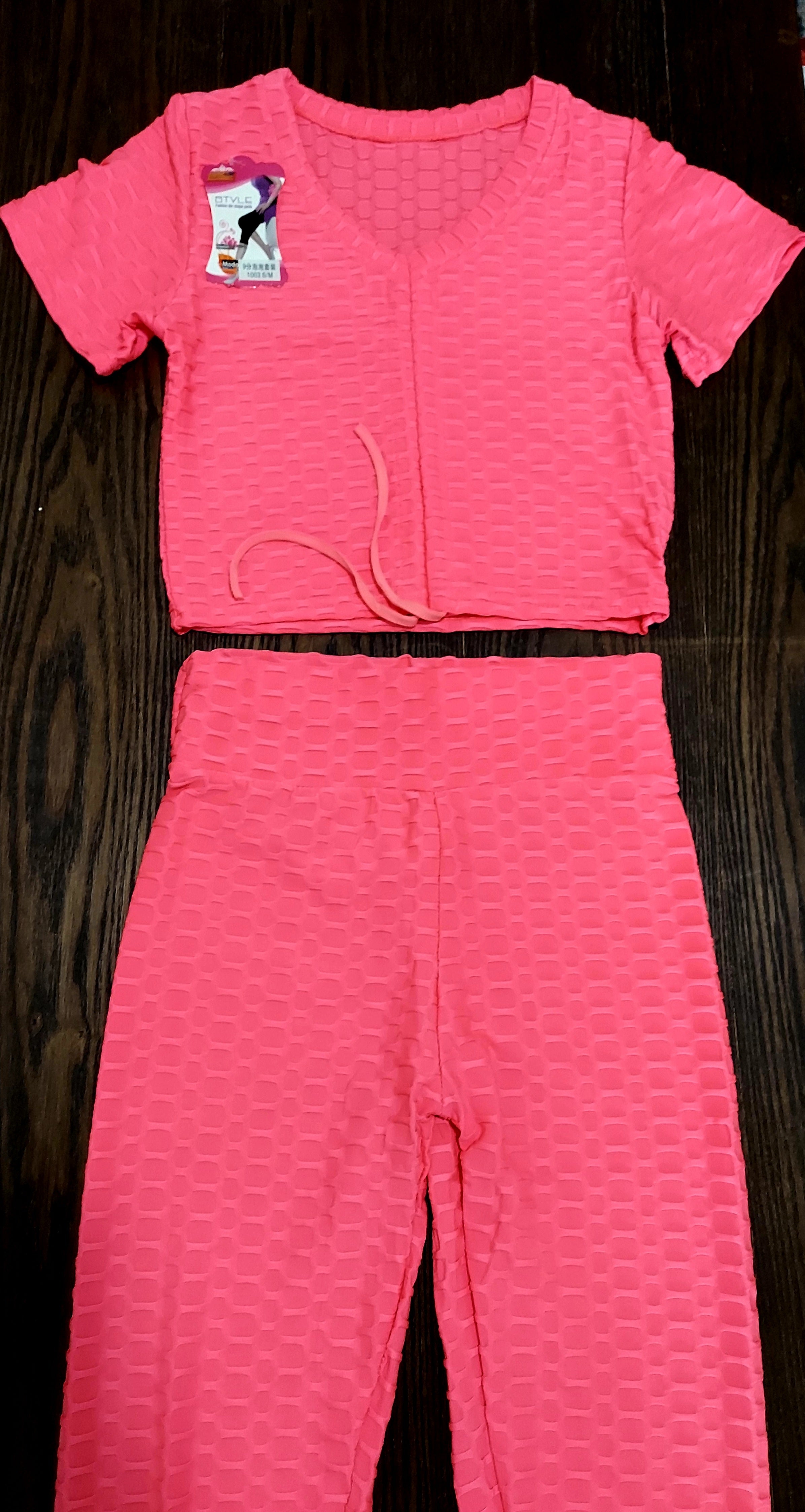 1003- TikTok BBL Long Legging & Crop Top Set/ Honey Comb Solid