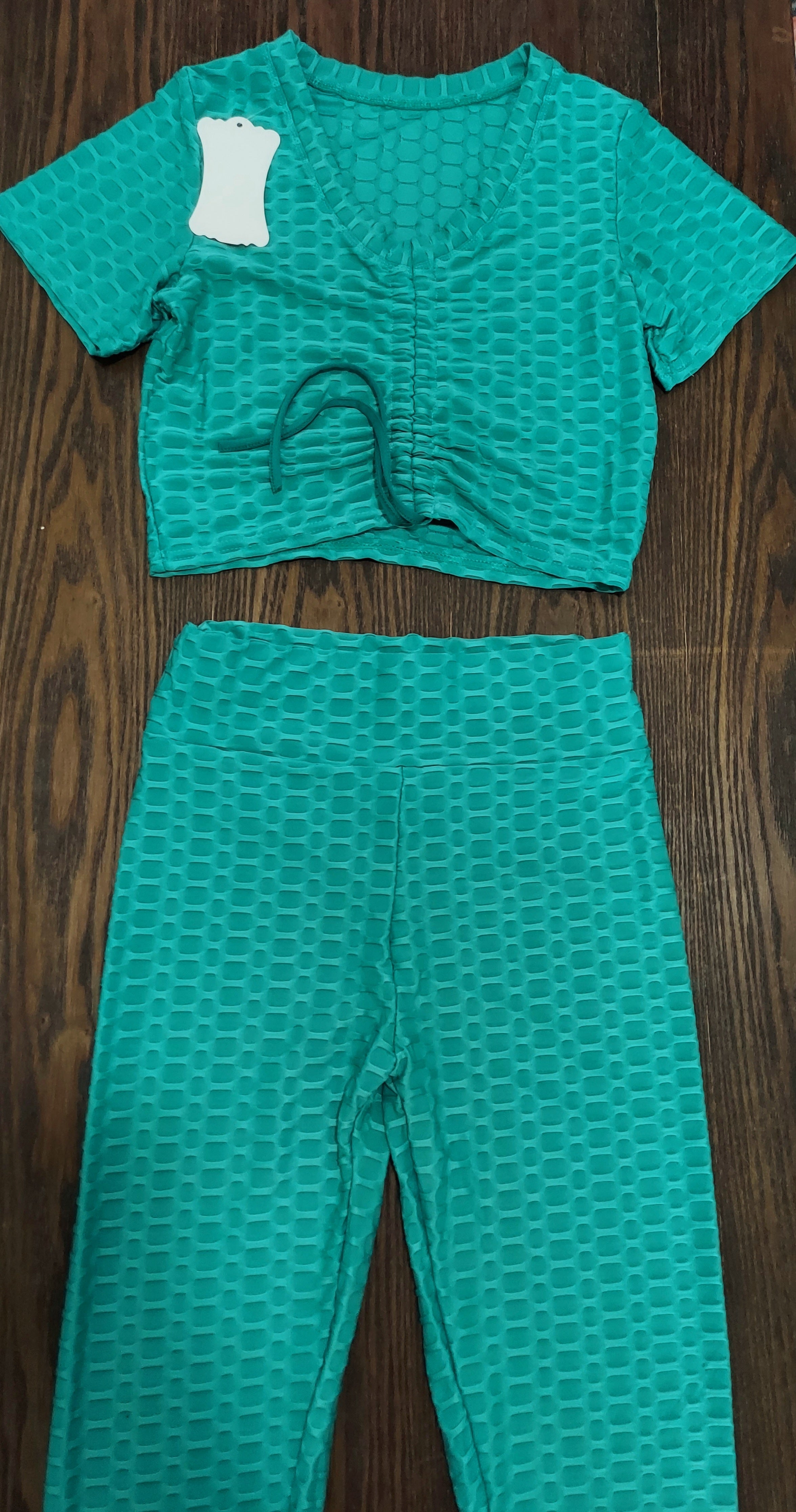 1003- TikTok BBL Long Legging & Crop Top Set/ Honey Comb Solid