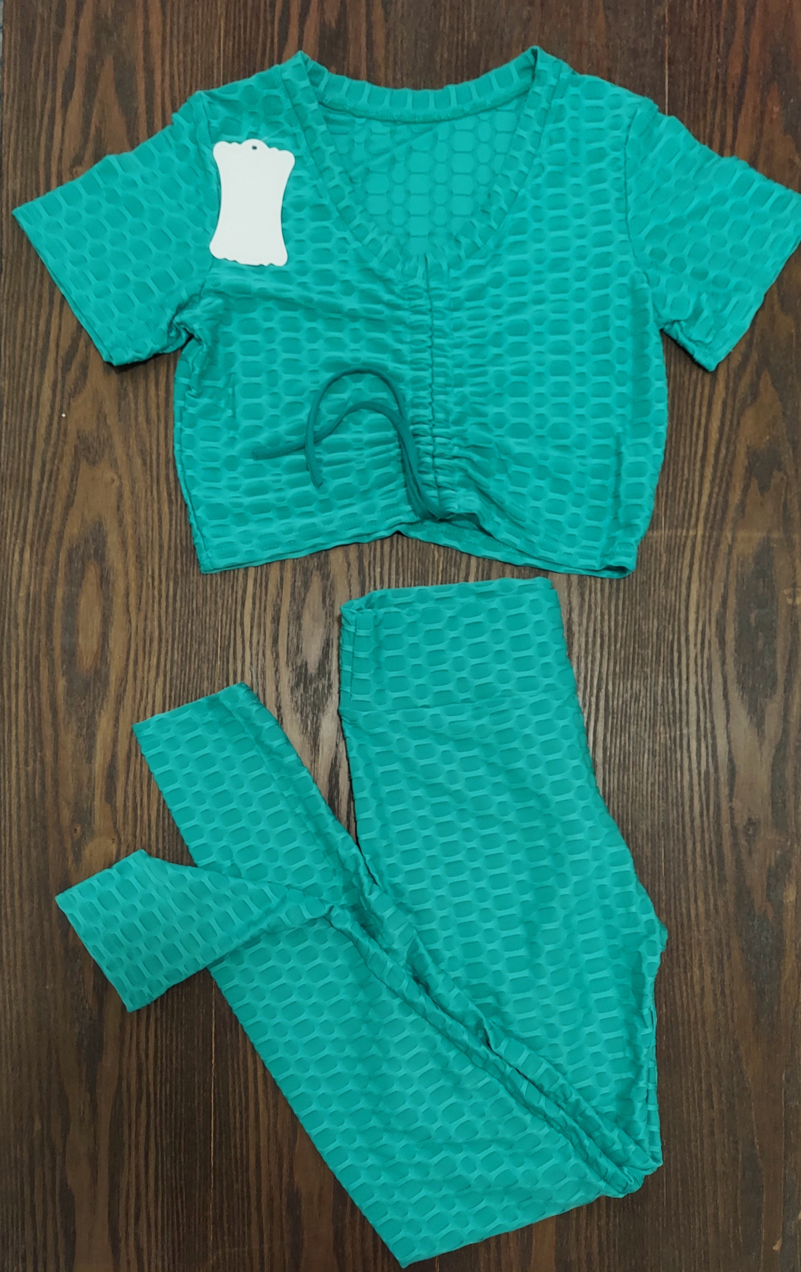 1003- TikTok BBL Long Legging & Crop Top Set/ Honey Comb Solid