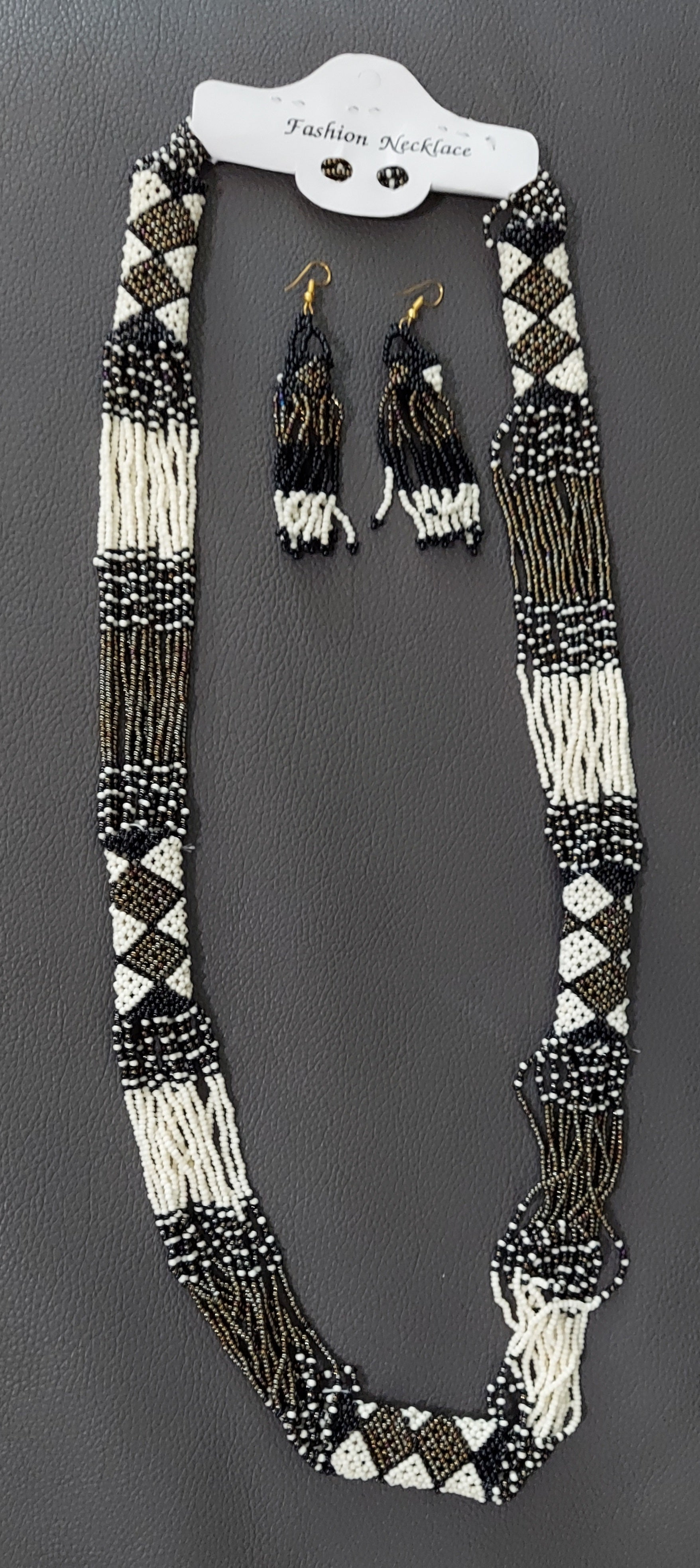 Long Beaded Layered Necklace & Earrings Set
