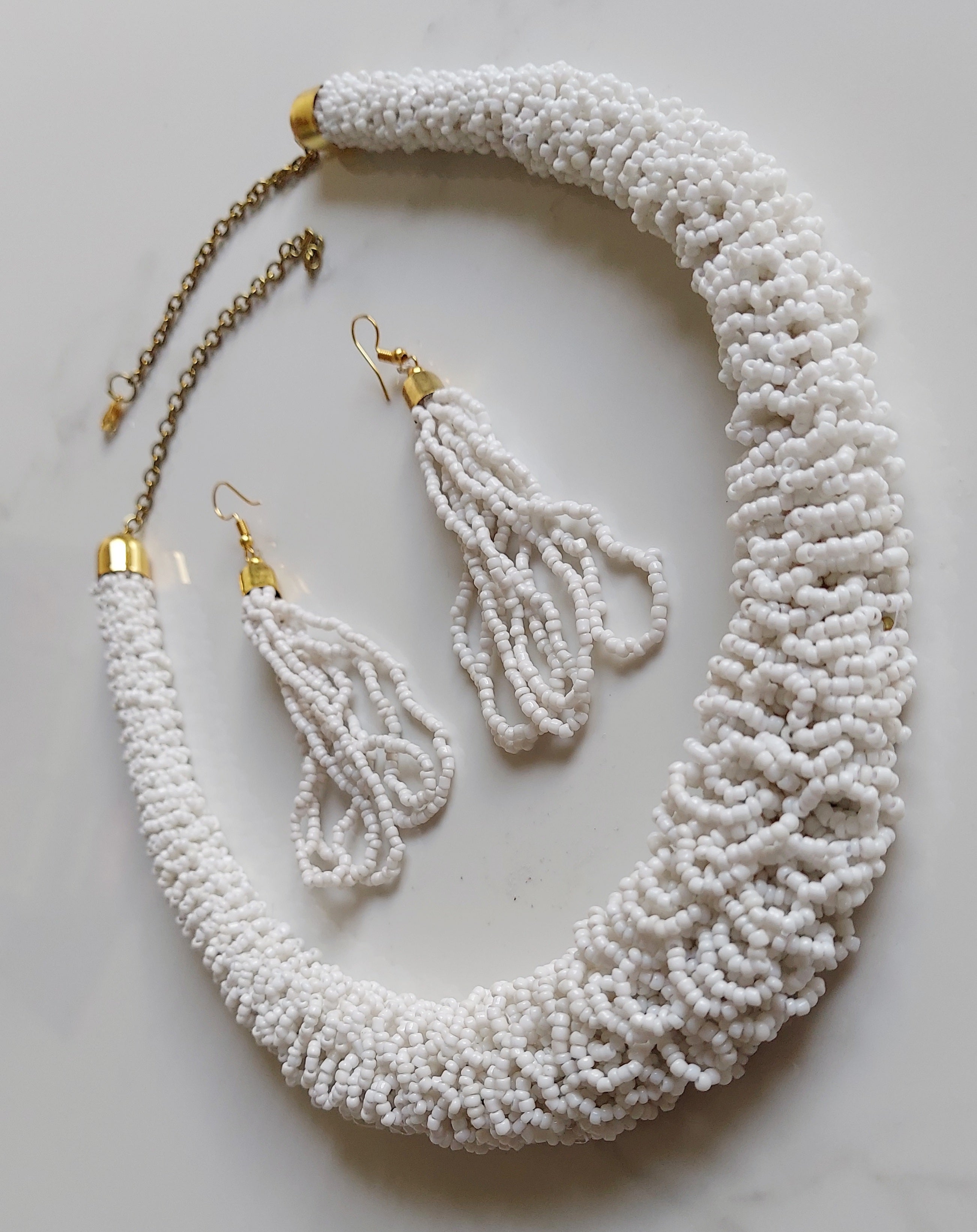 Choker Beaded Necklace & Earrings Set