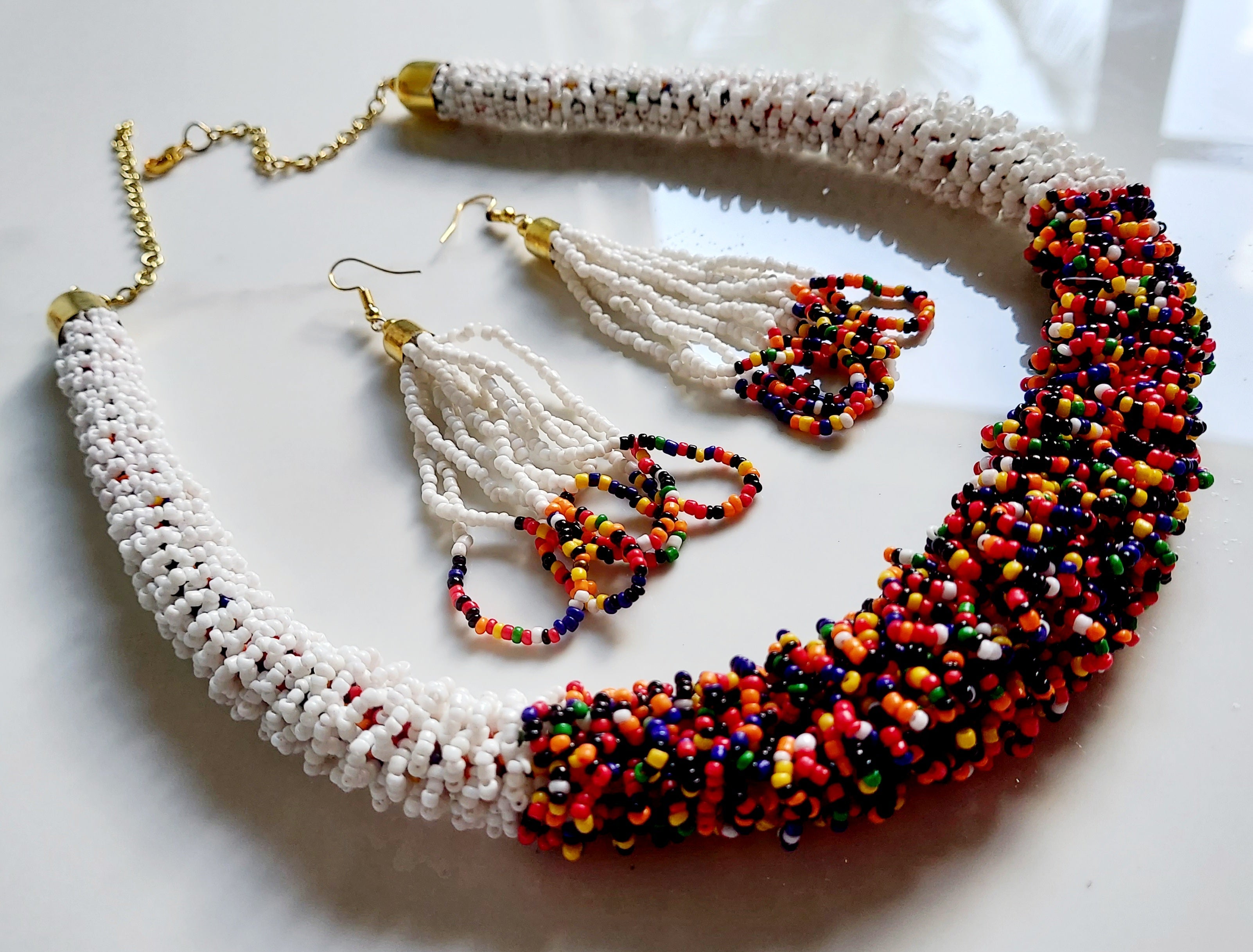 Choker Beaded Necklace & Earrings Set