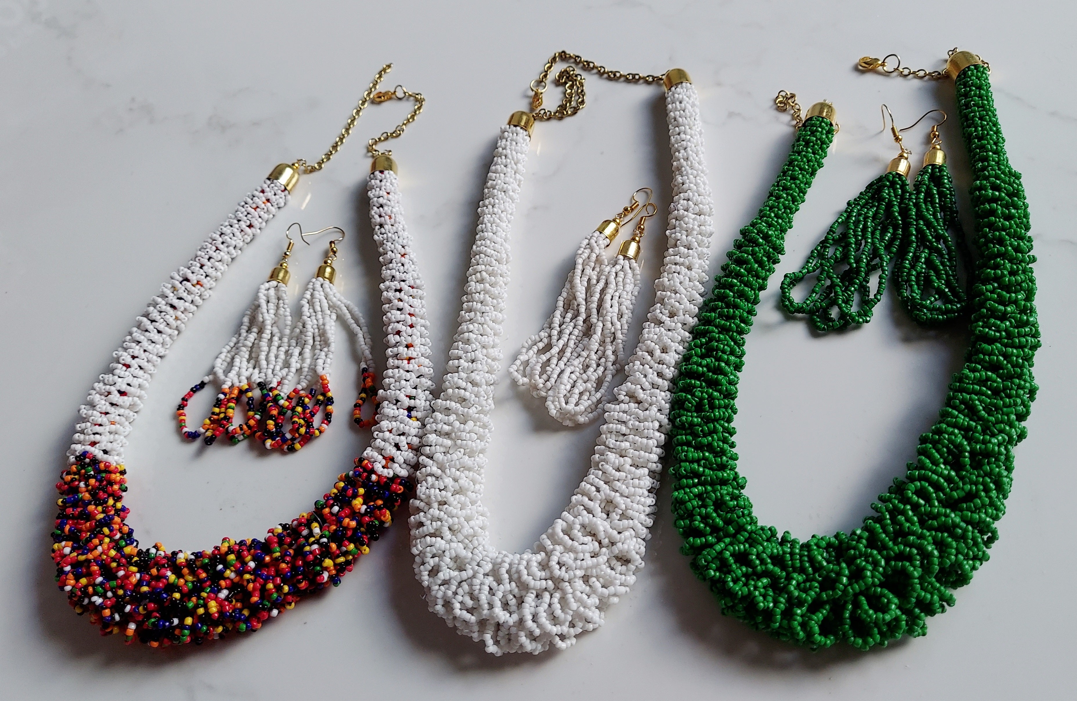 Choker Beaded Necklace & Earrings Set