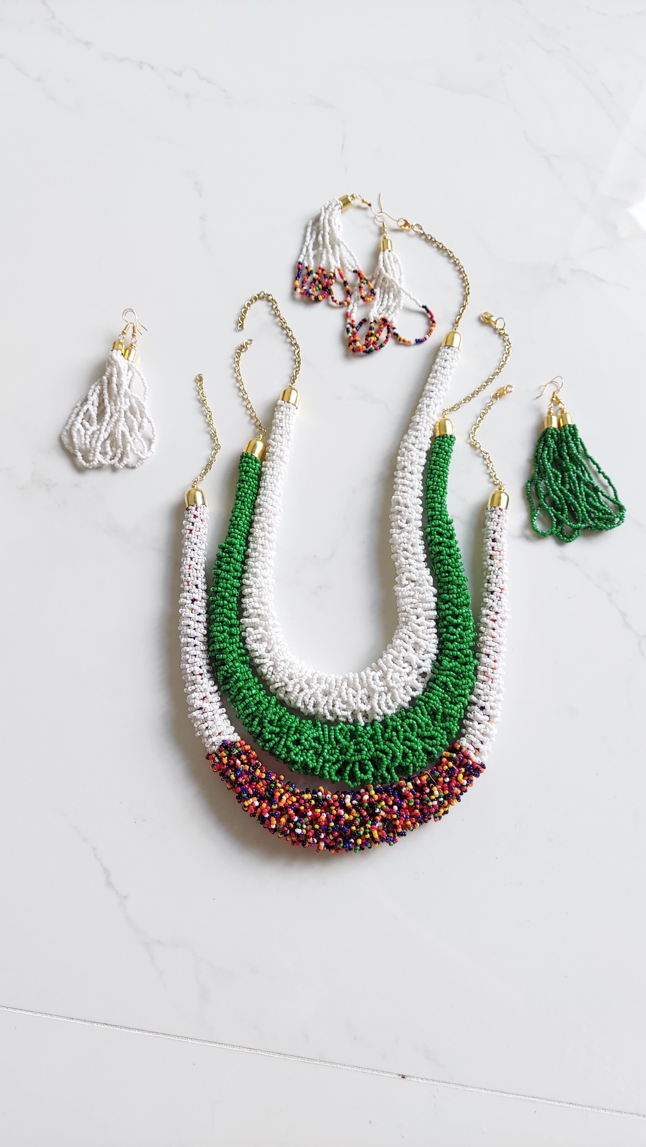 Choker Beaded Necklace & Earrings Set