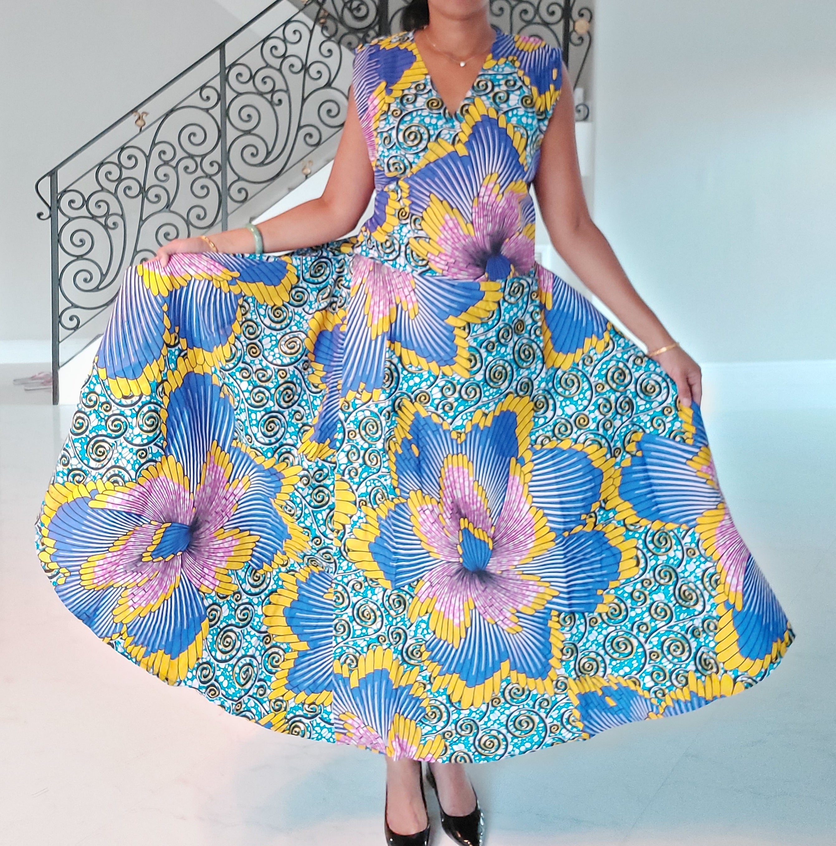 1045- Women Long Printed Wrap Dress,2