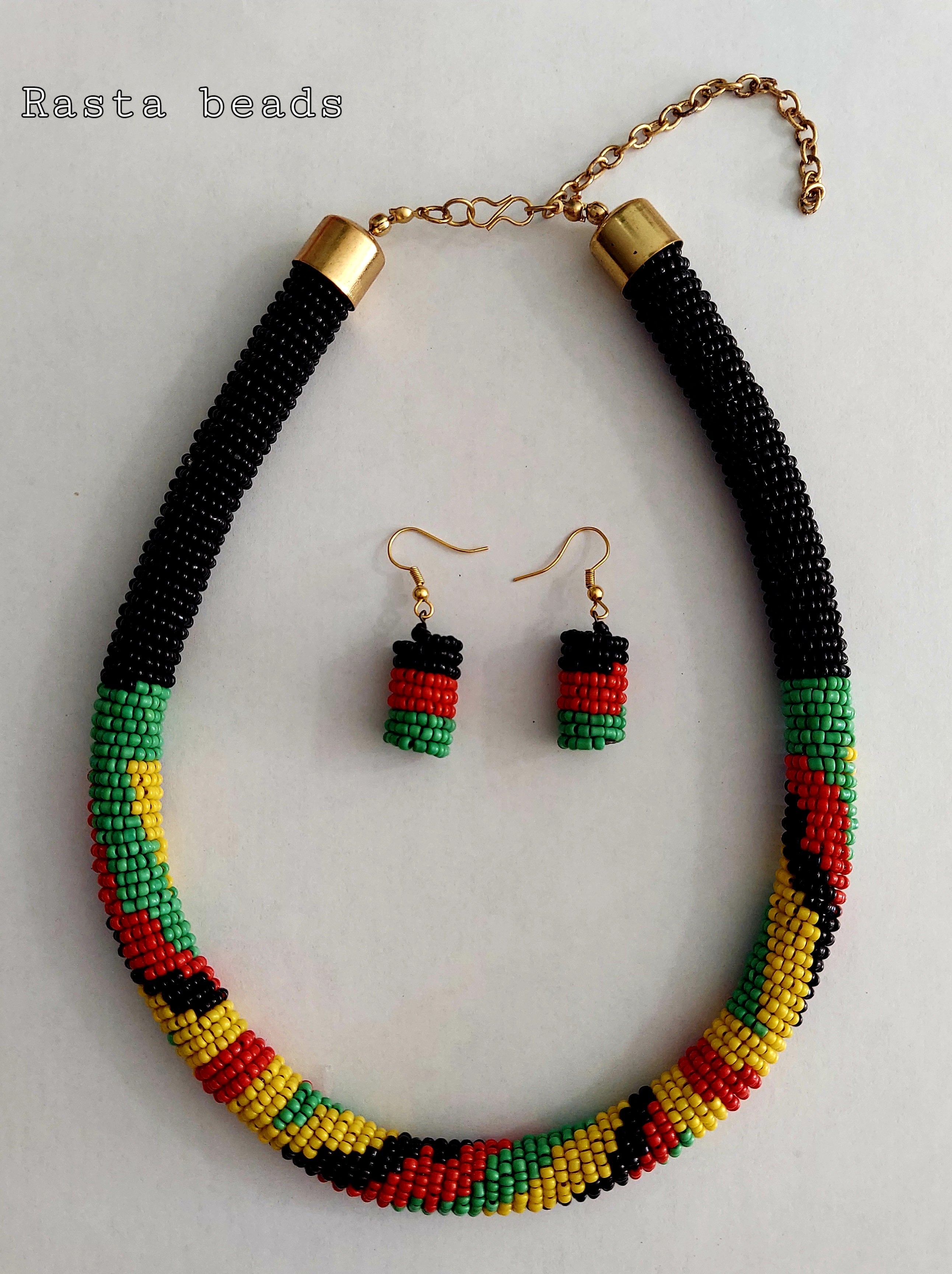 Beaded Necklace & Earrings Set- Rasta