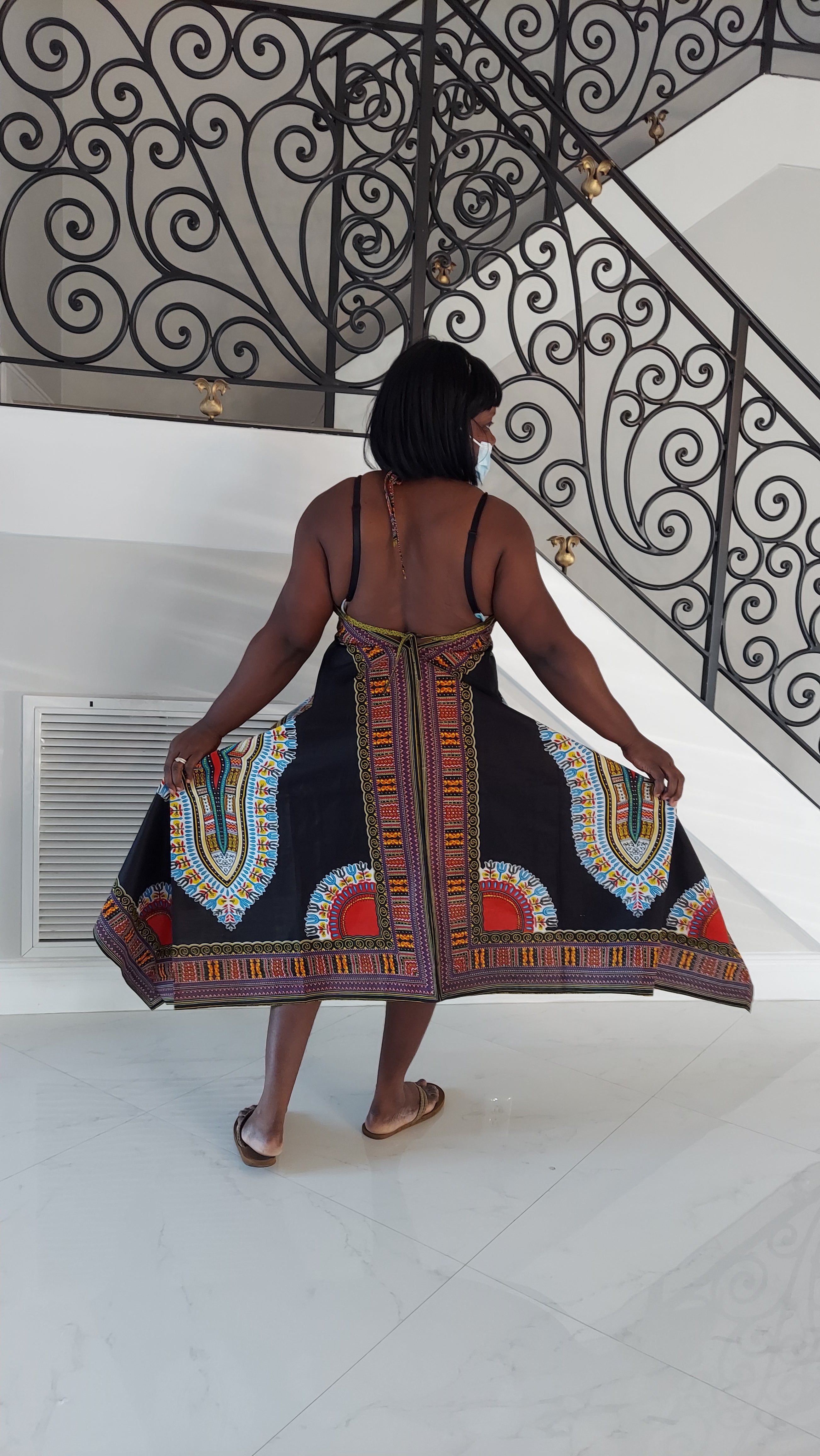 Dashiki Halter Dress/ Handkerchief Hem- k583