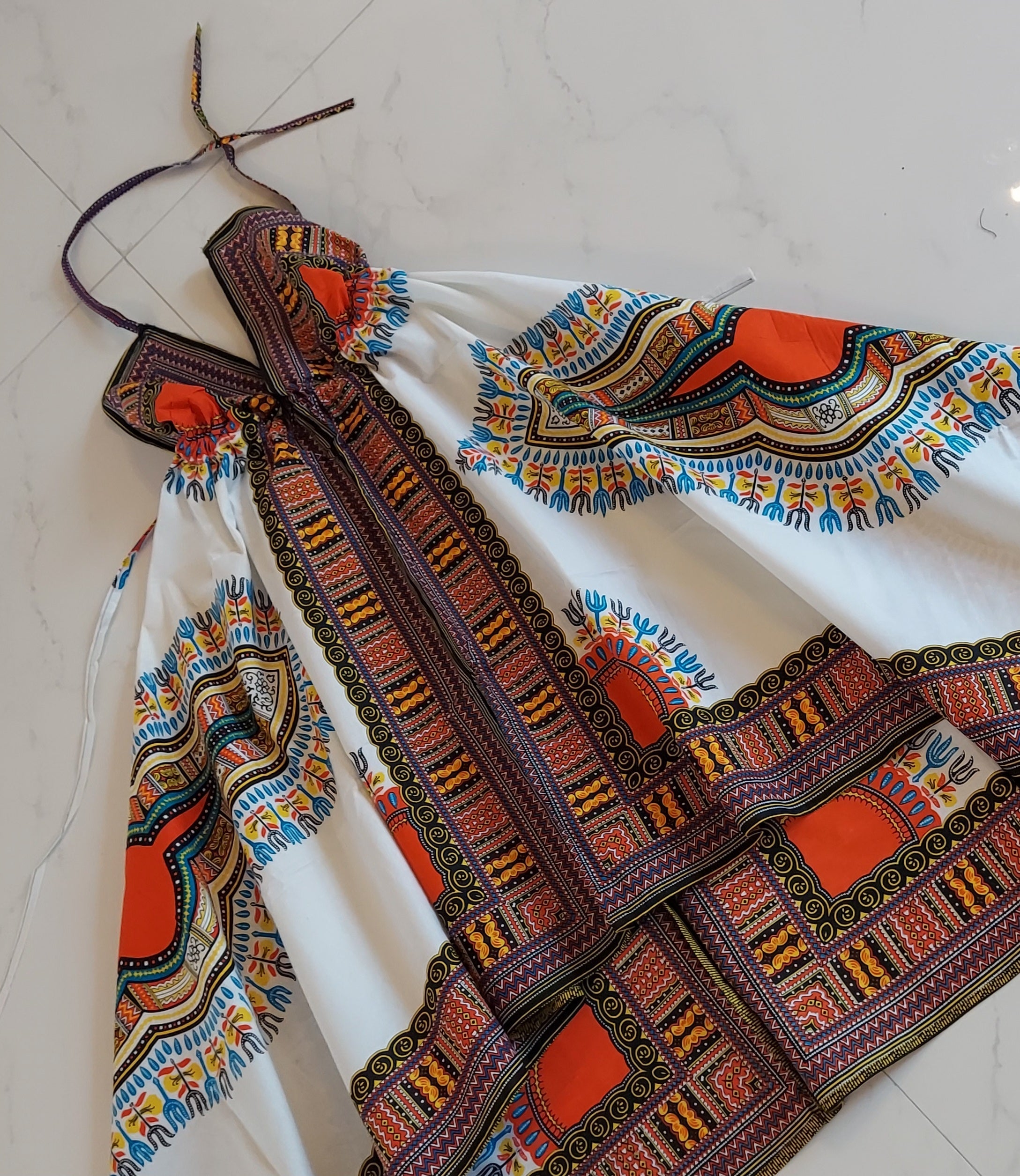 Dashiki Halter Dress/ Handkerchief Hem- k583