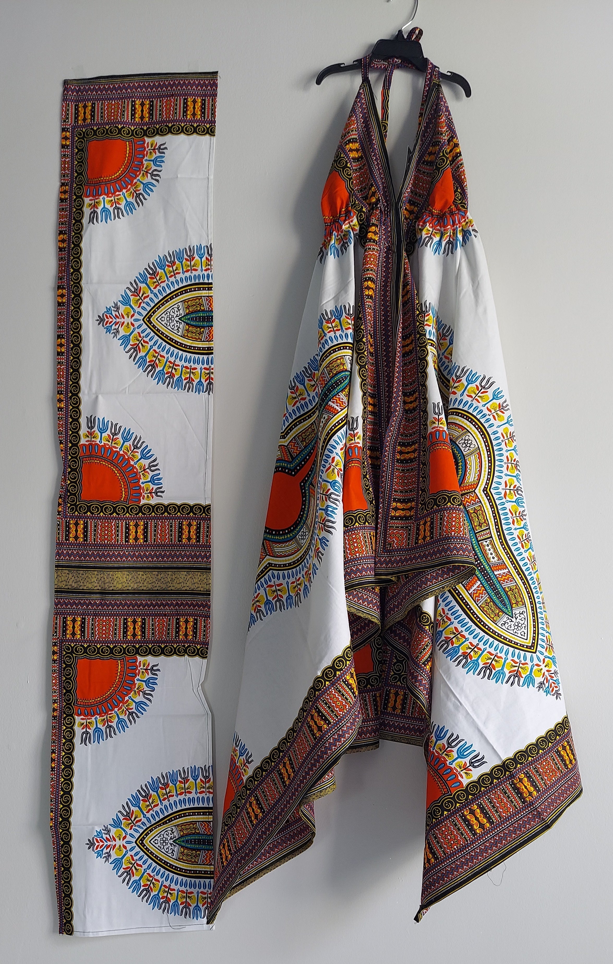 Dashiki Halter Dress/ Handkerchief Hem- k583