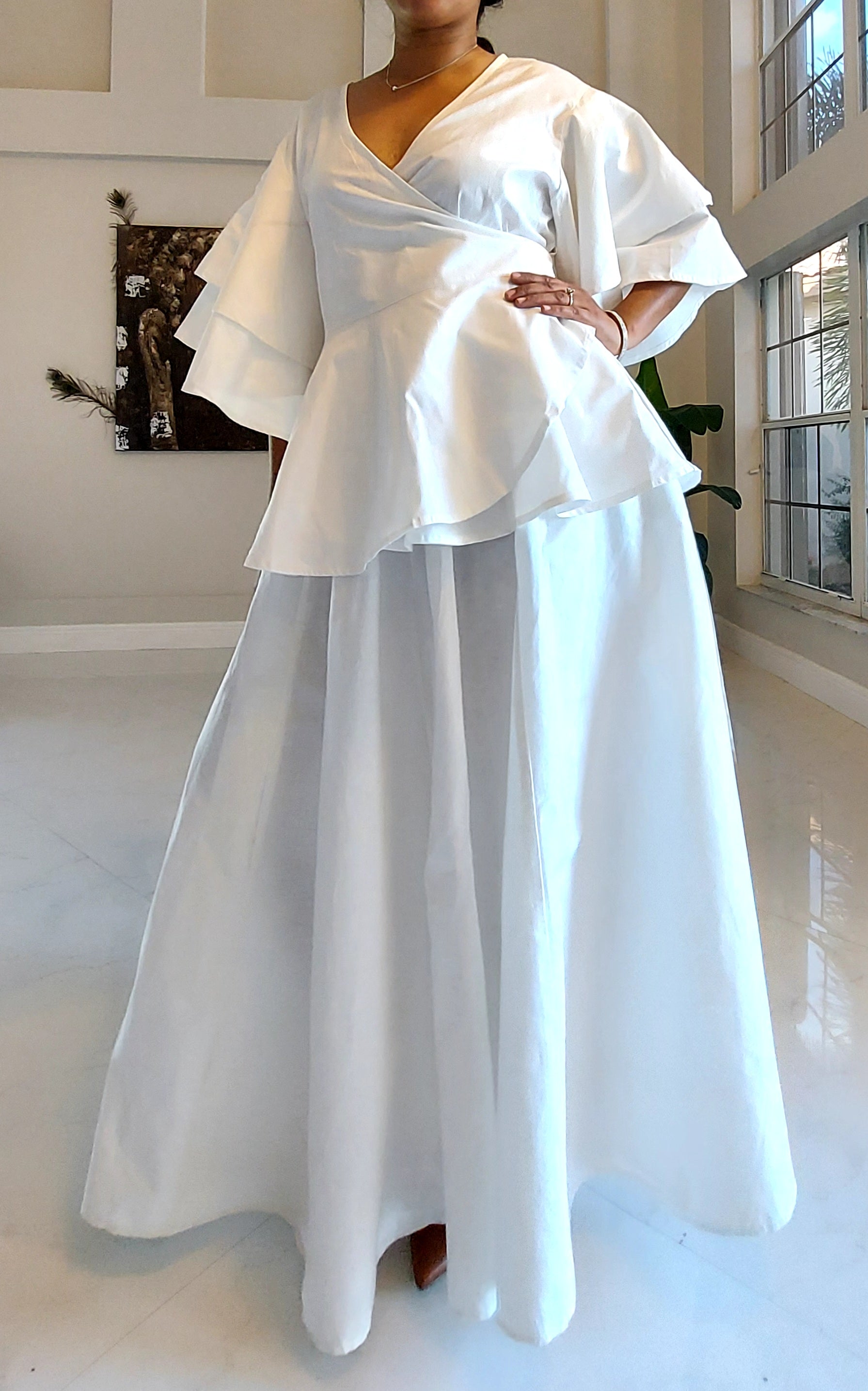 Wrap Blouse & Long Skirt- White