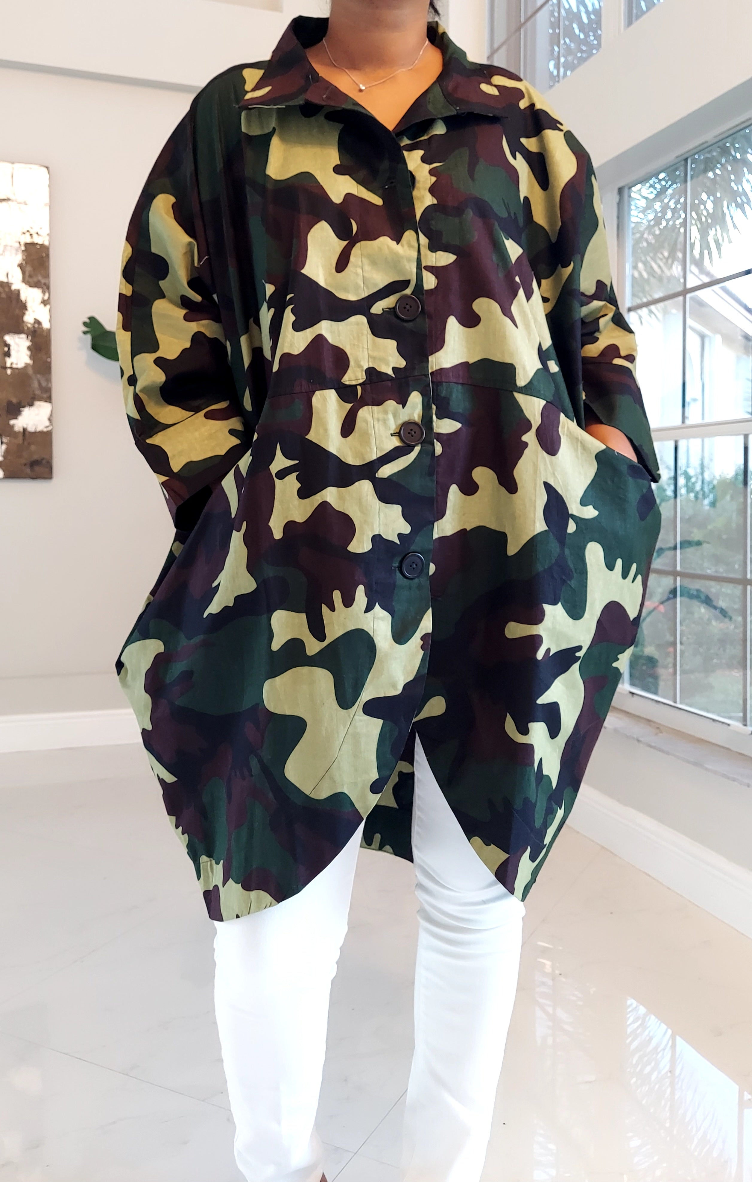 V Front Blouseq Camouflage Print 160-63