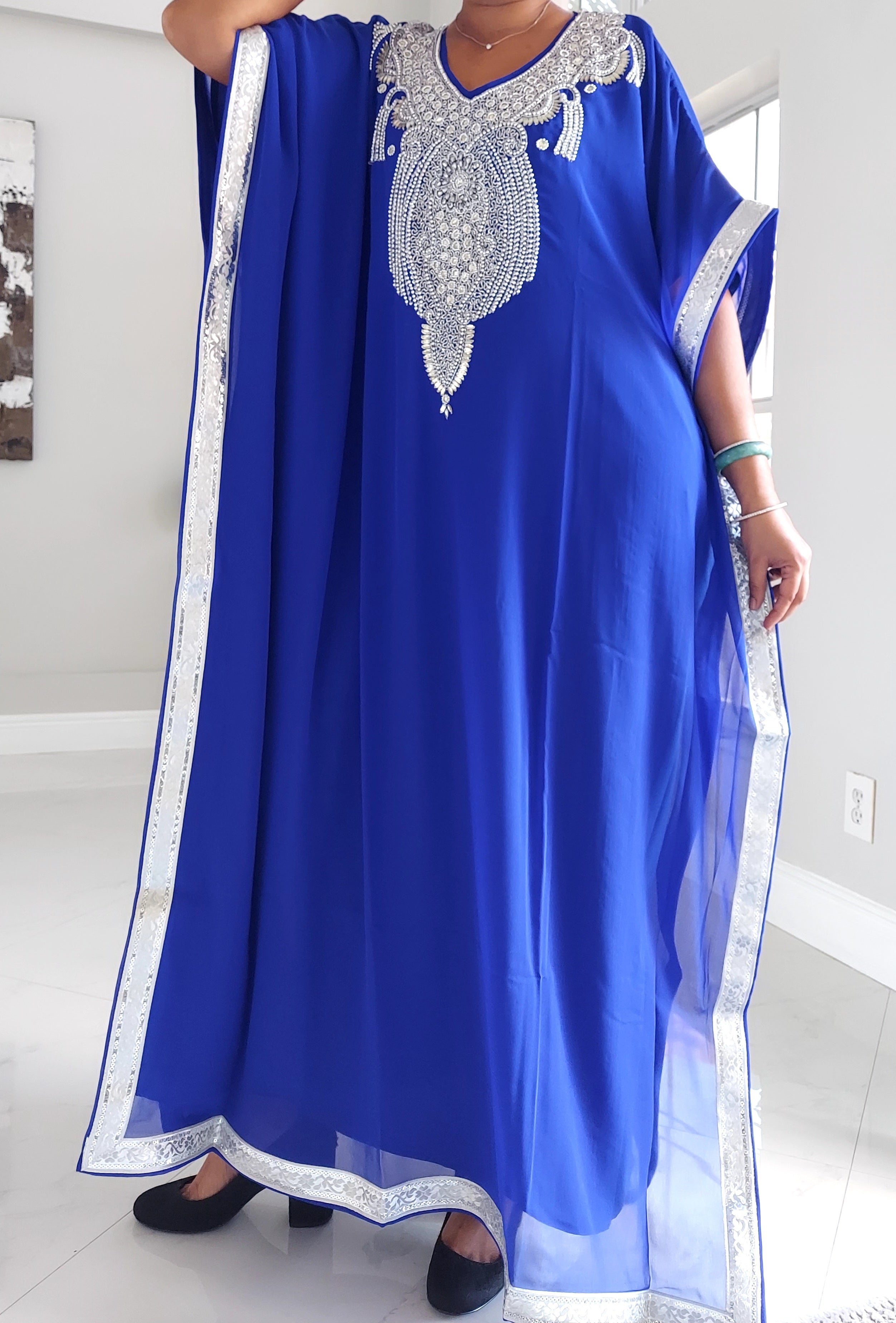 Beaded kaftan Dress With Border