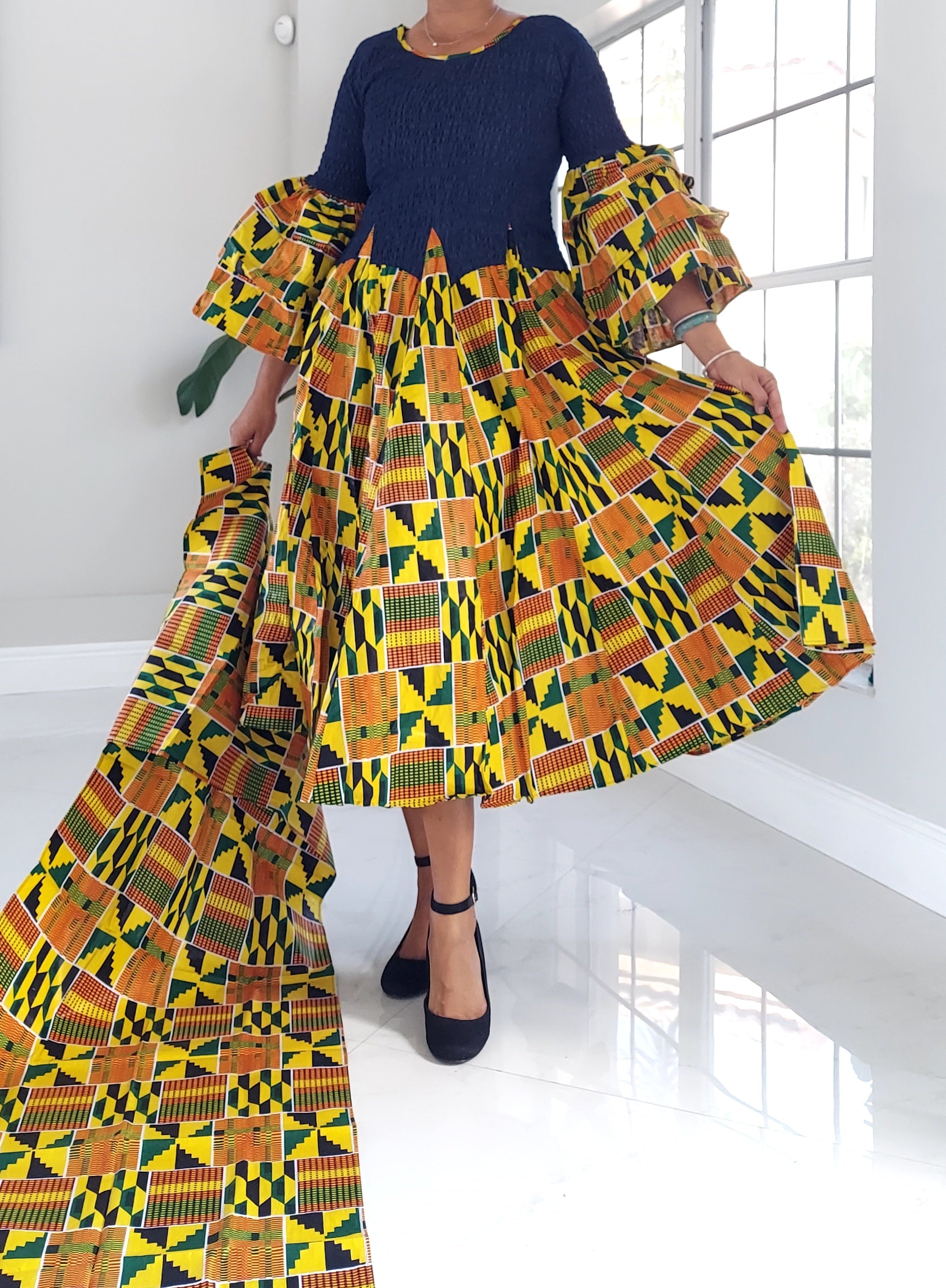 76- Women Long Smocked/ Flared Dress
