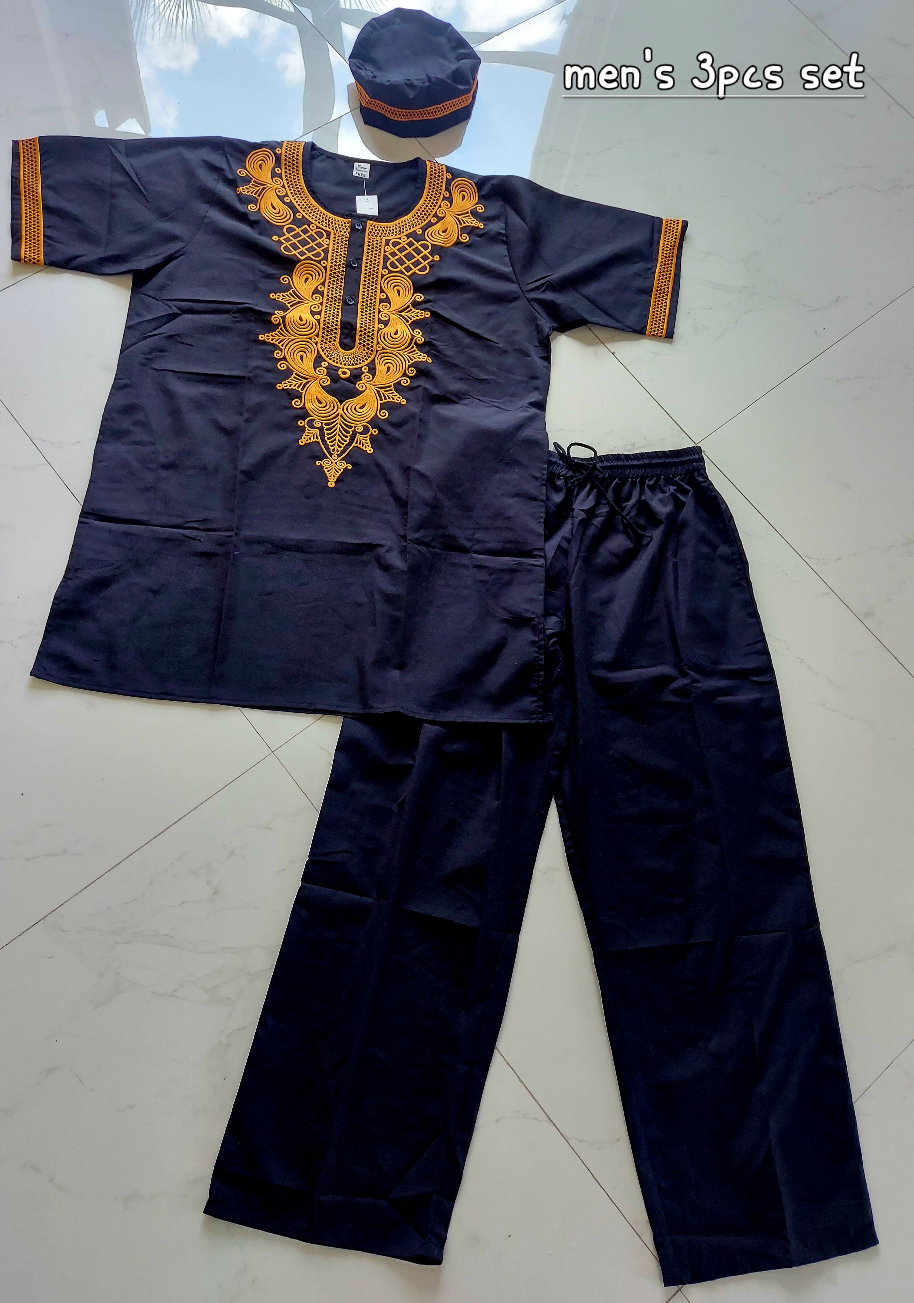 Men's 3Pcs Embroidery Set- Black2