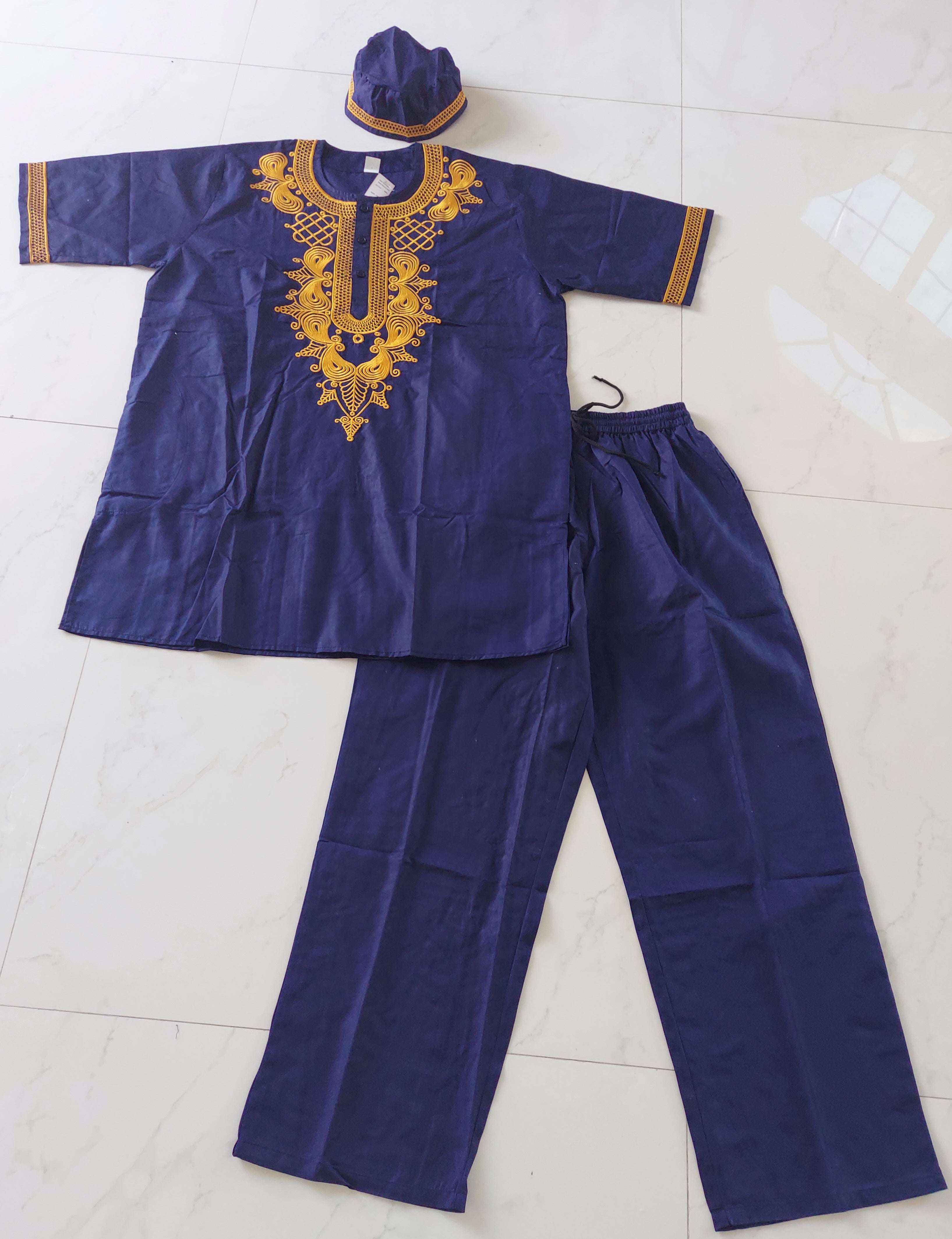 Men's 3Pcs Embroidery Set- Blue