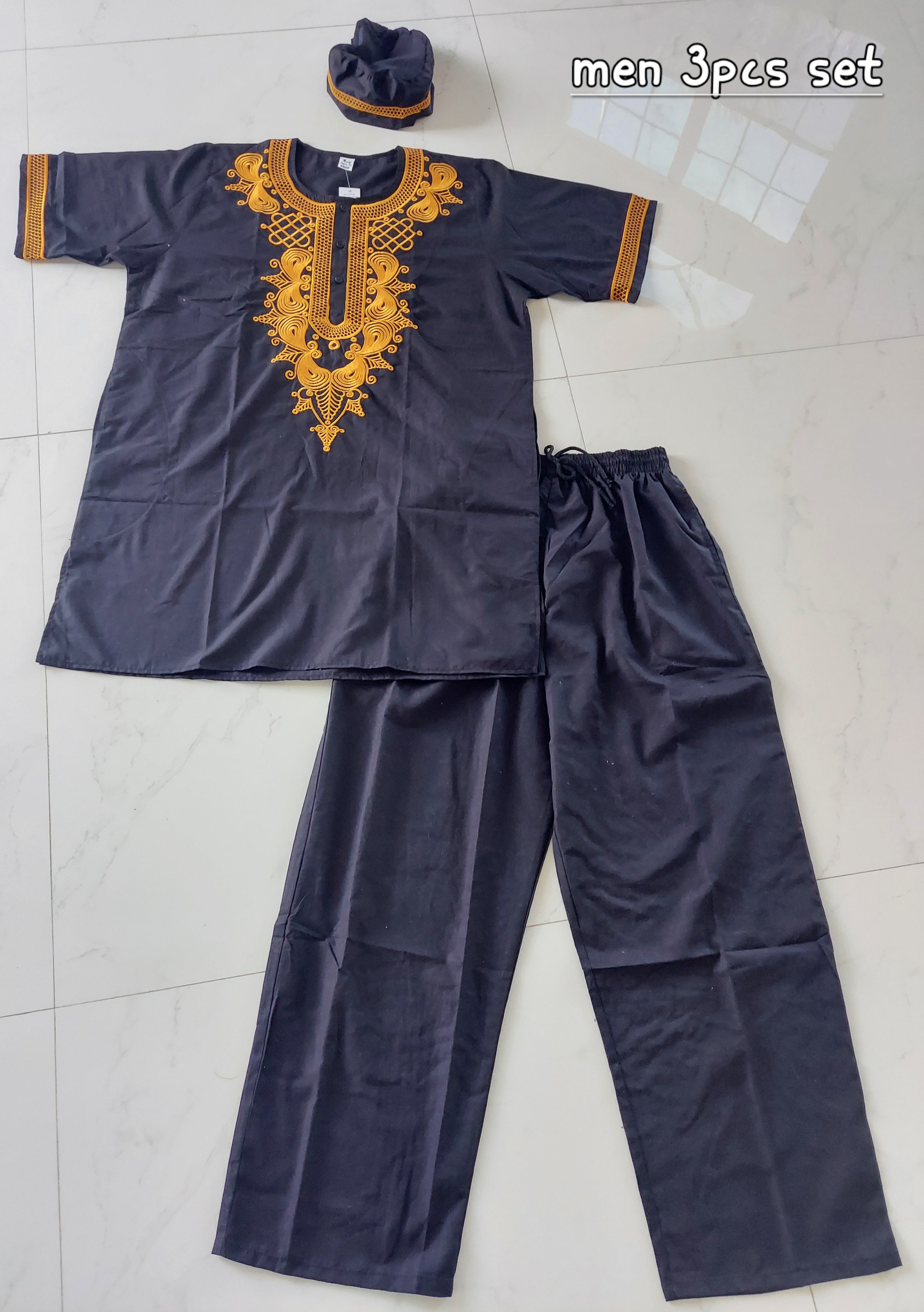 Men's 3Pcs Embroidery Set- Black