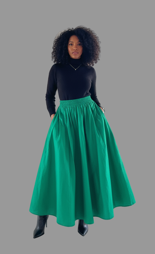 Wrap Blouse & Long Skirt- Solid Green