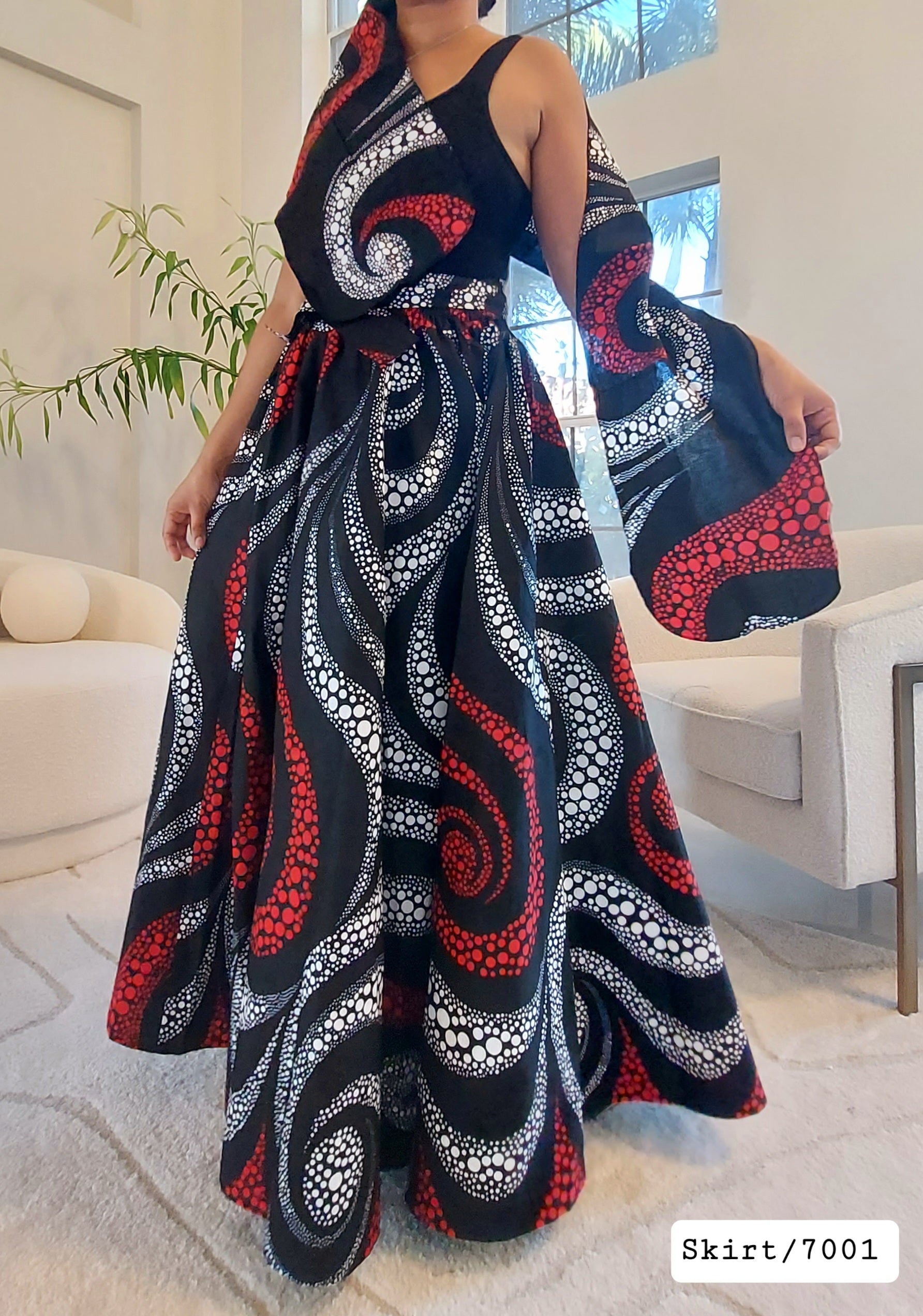 7001 Long Maxi Skirt / Swirl Print