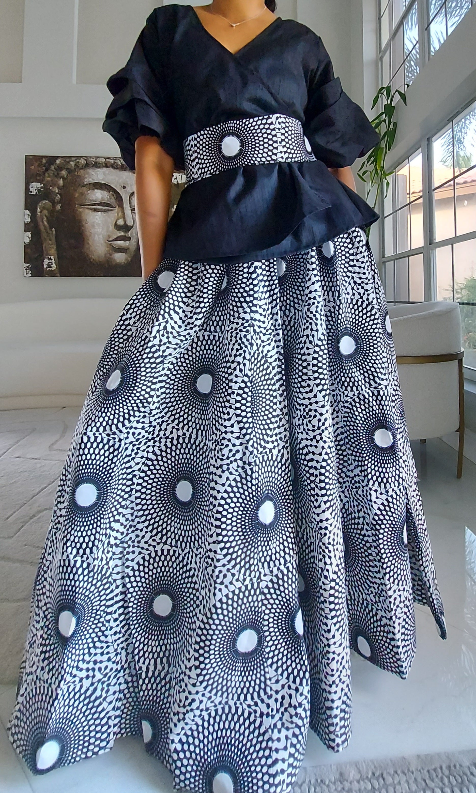 7001 Long Maxi Skirt-Black/White