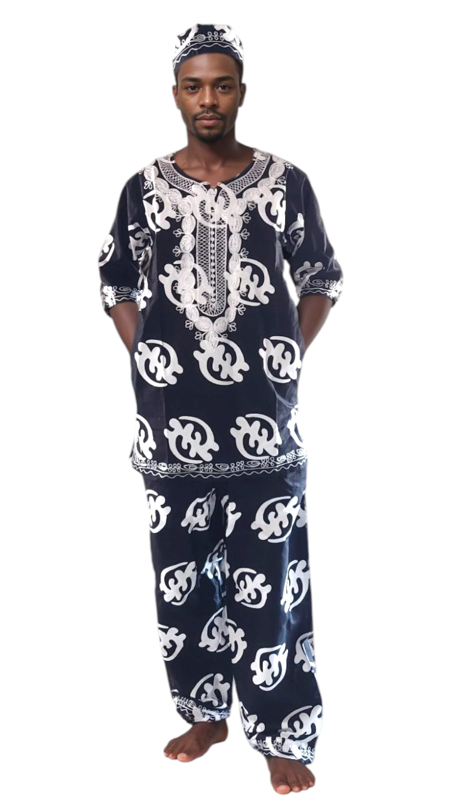 Men's 3Pcs Embroidery Set- Black Gynamee Print