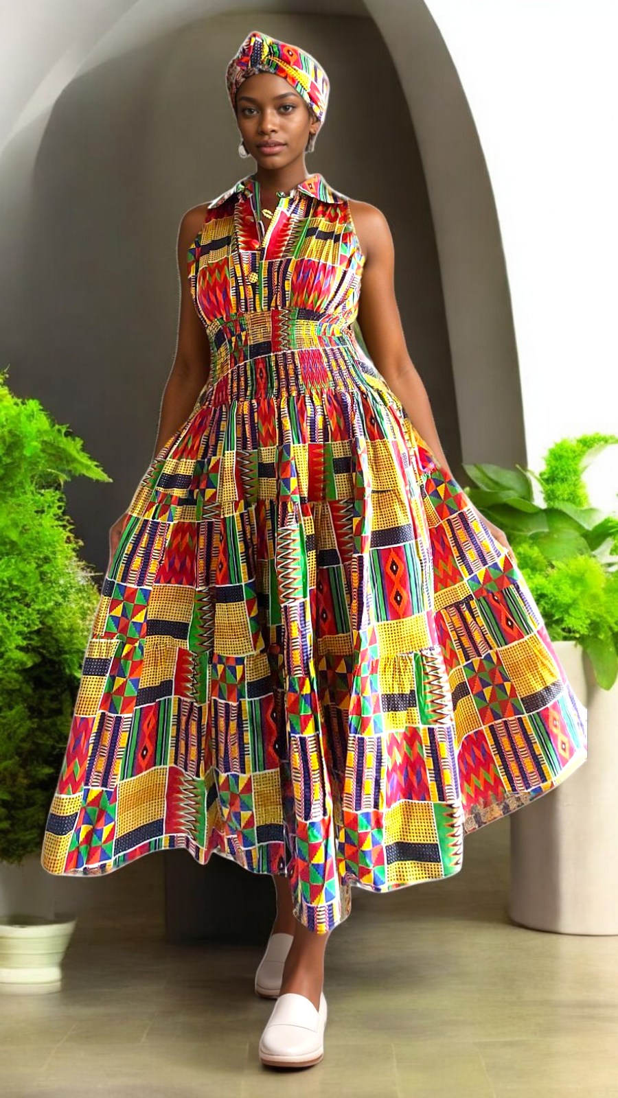 KVC24- Middi Halter Smock Dress