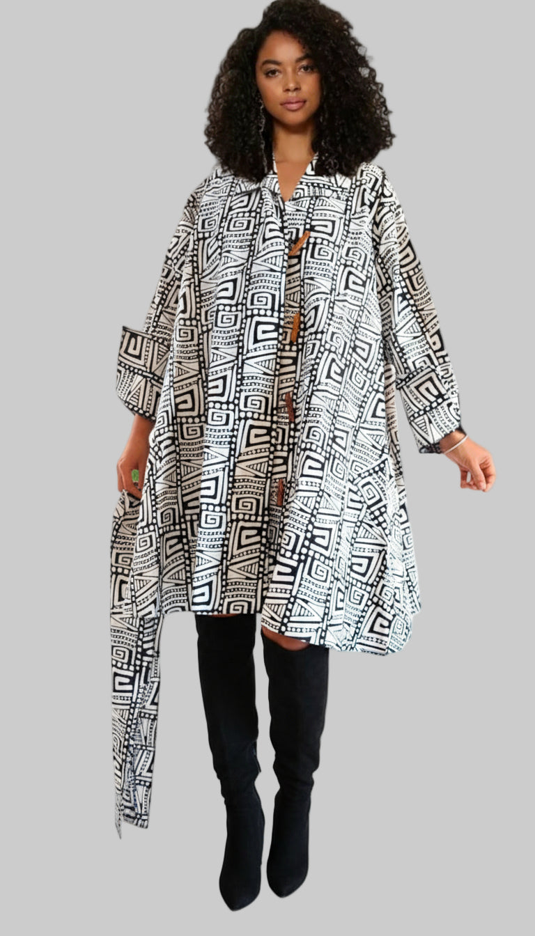 243- Cotton Short Dress / Blouse- Geometric Pattern