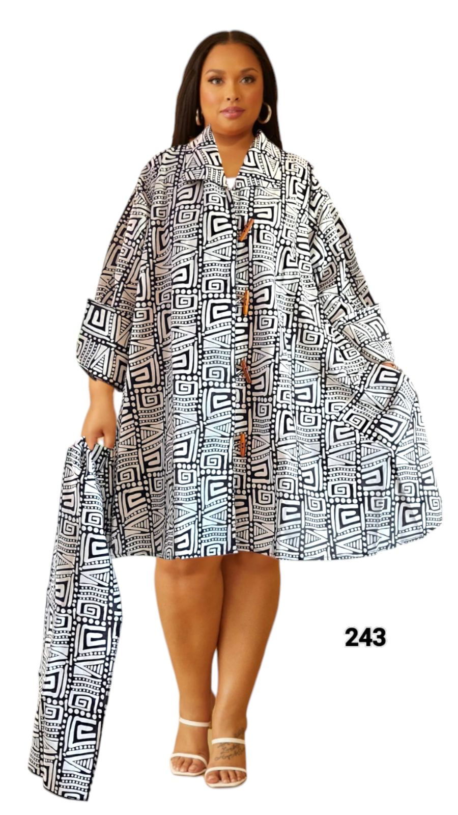 243- Cotton Short Dress / Blouse- Geometric Pattern