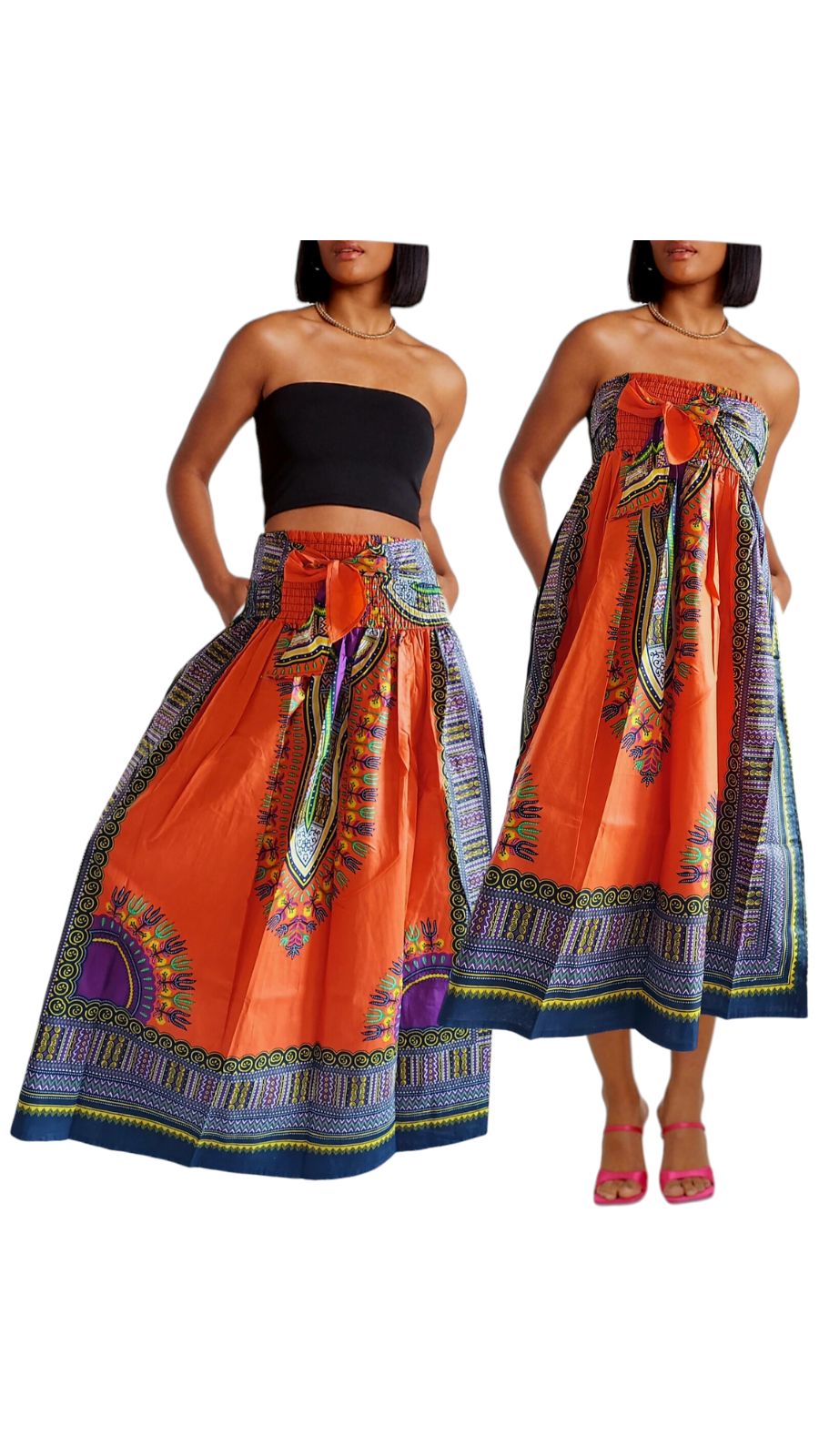 31DSK - Long Smock Waist Skirt - Traditional Dashiki Print