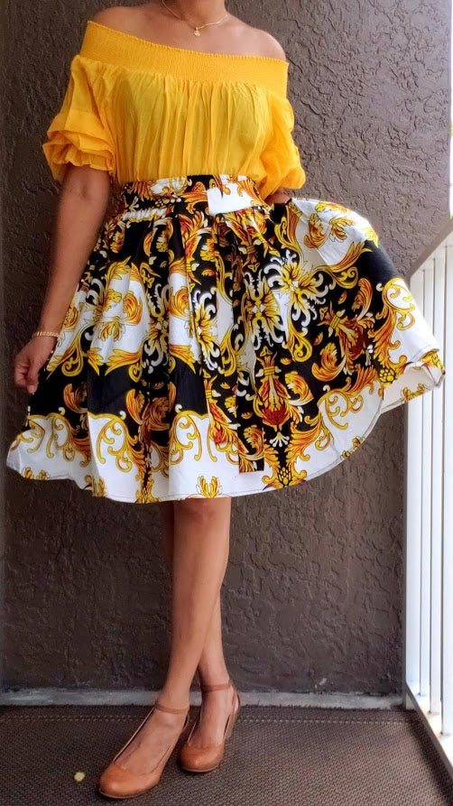 7008-Short Printed Flared Skirt- Vintage