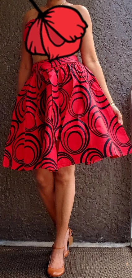 #7008 Short Printed Skirt- Red/White