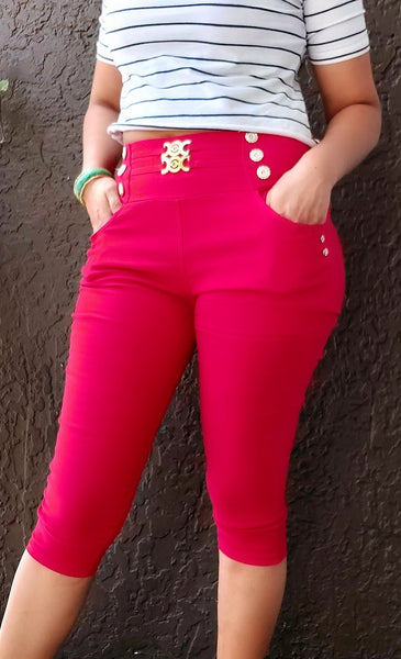 “Capri” Cropped Colorblock Plaid Pants