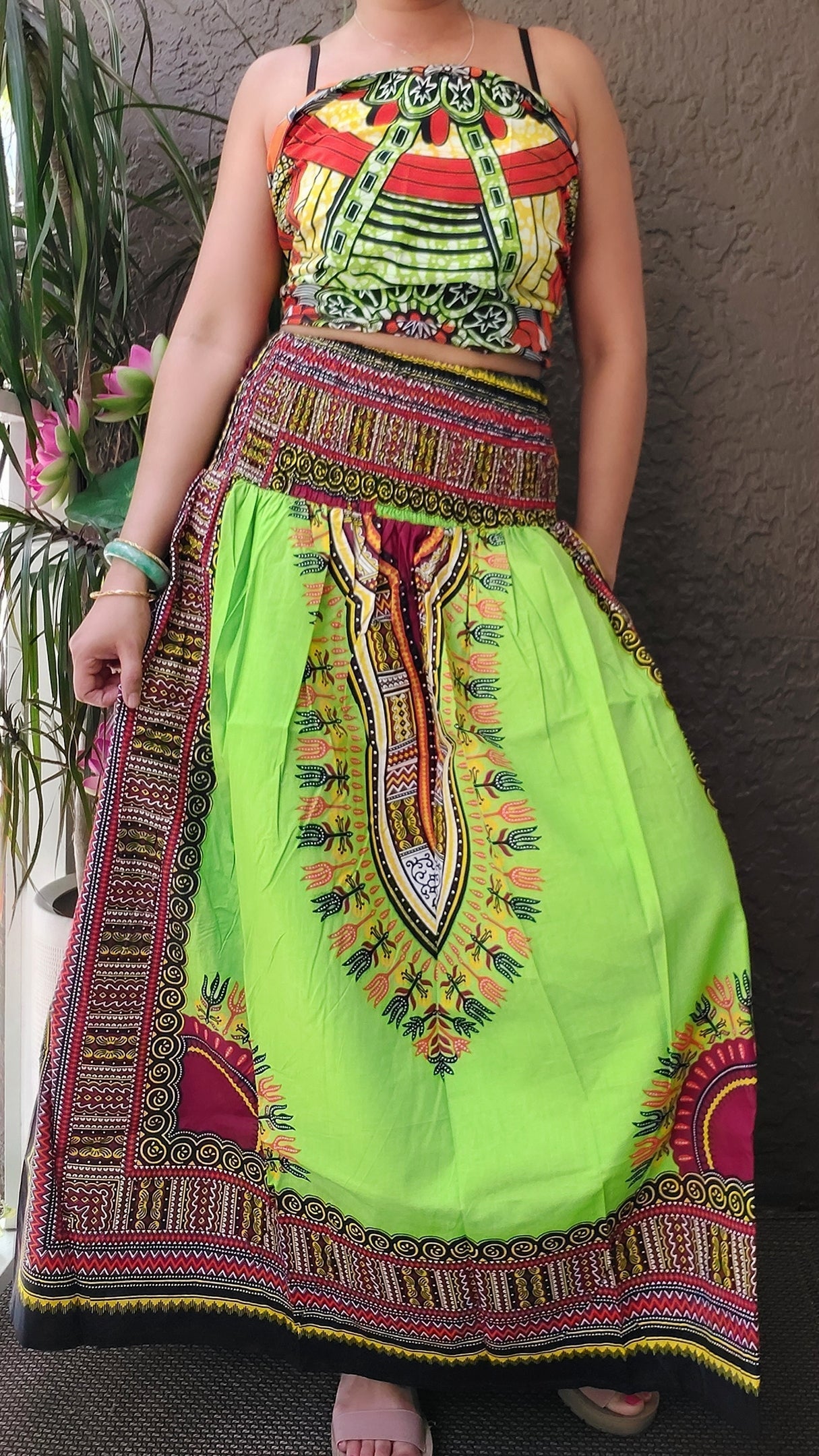 31DSK - Long Smock Waist Skirt - Traditional Dashiki Print