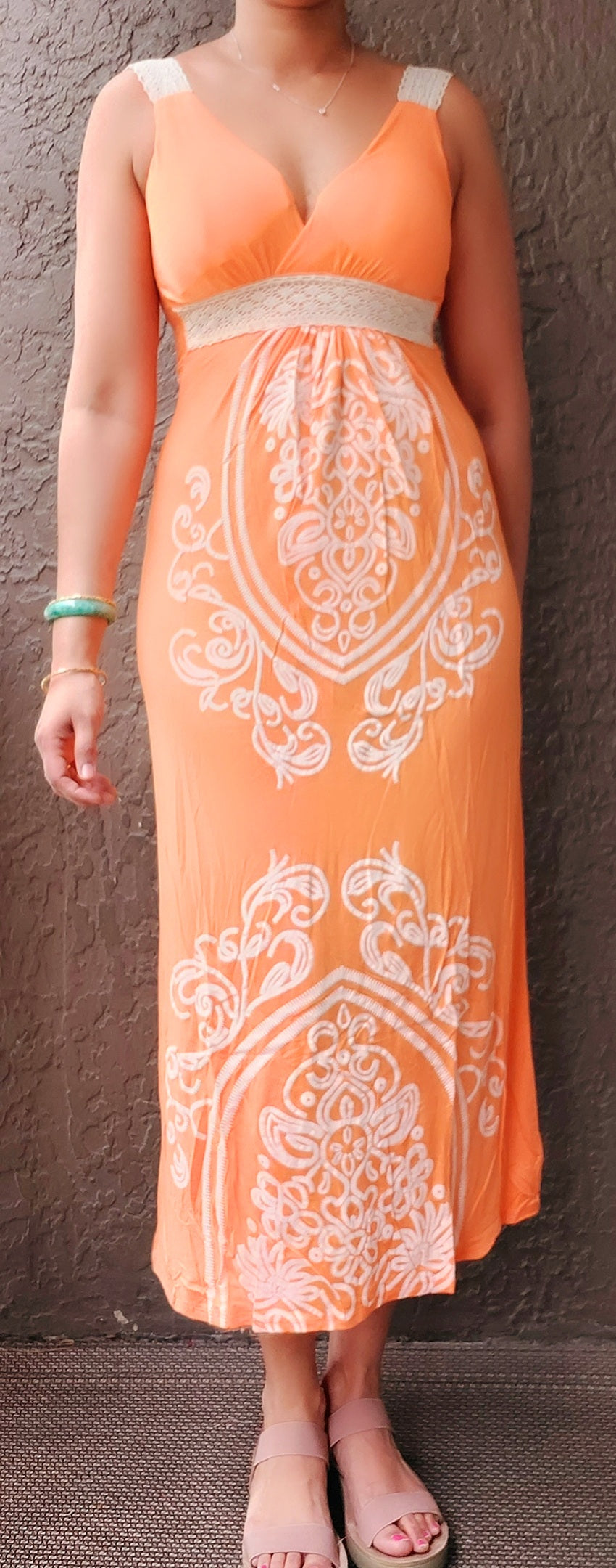 Crochet Strap Maxi Dress - Orange